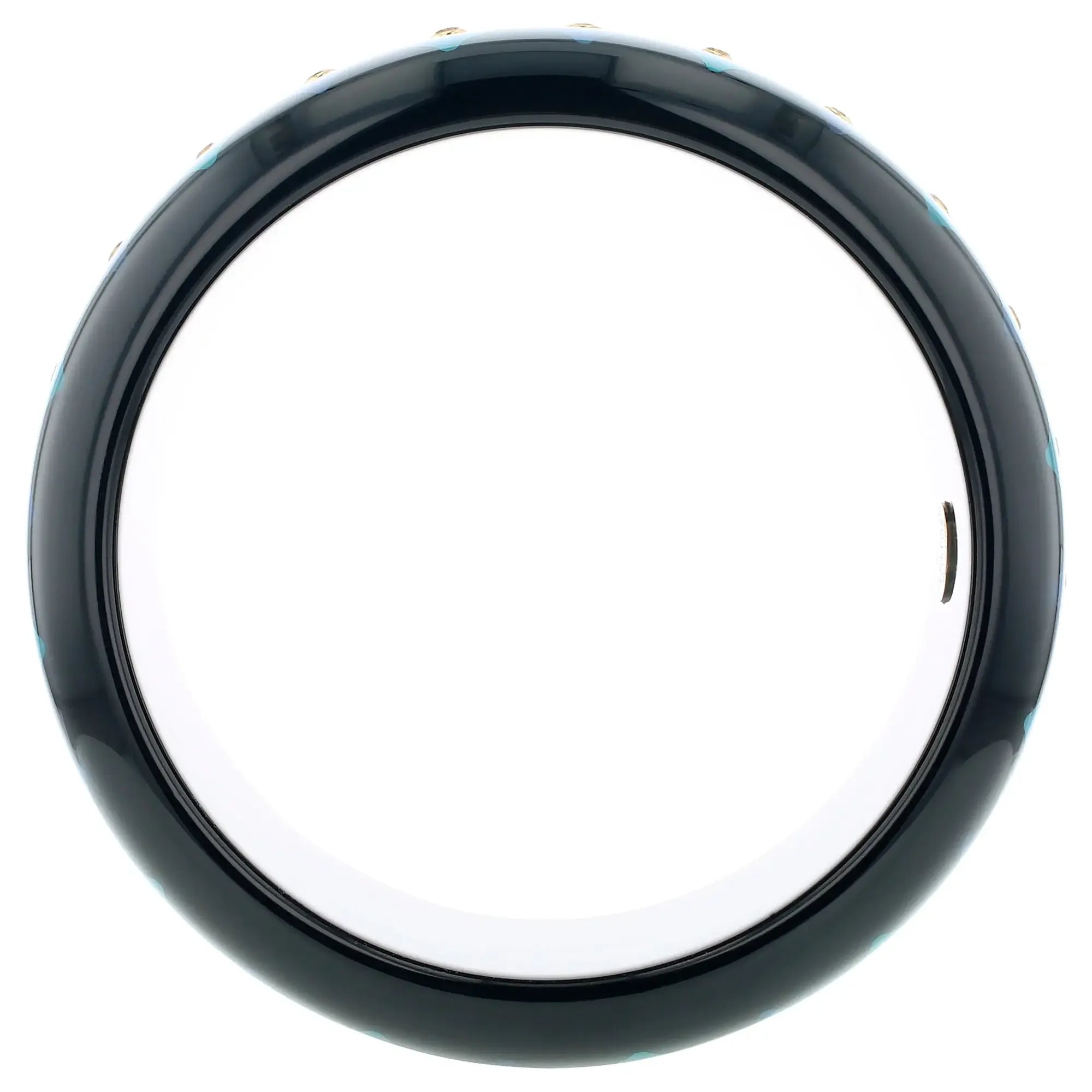 Harriet Bangle | Jet black bakelite with inlay and stones.