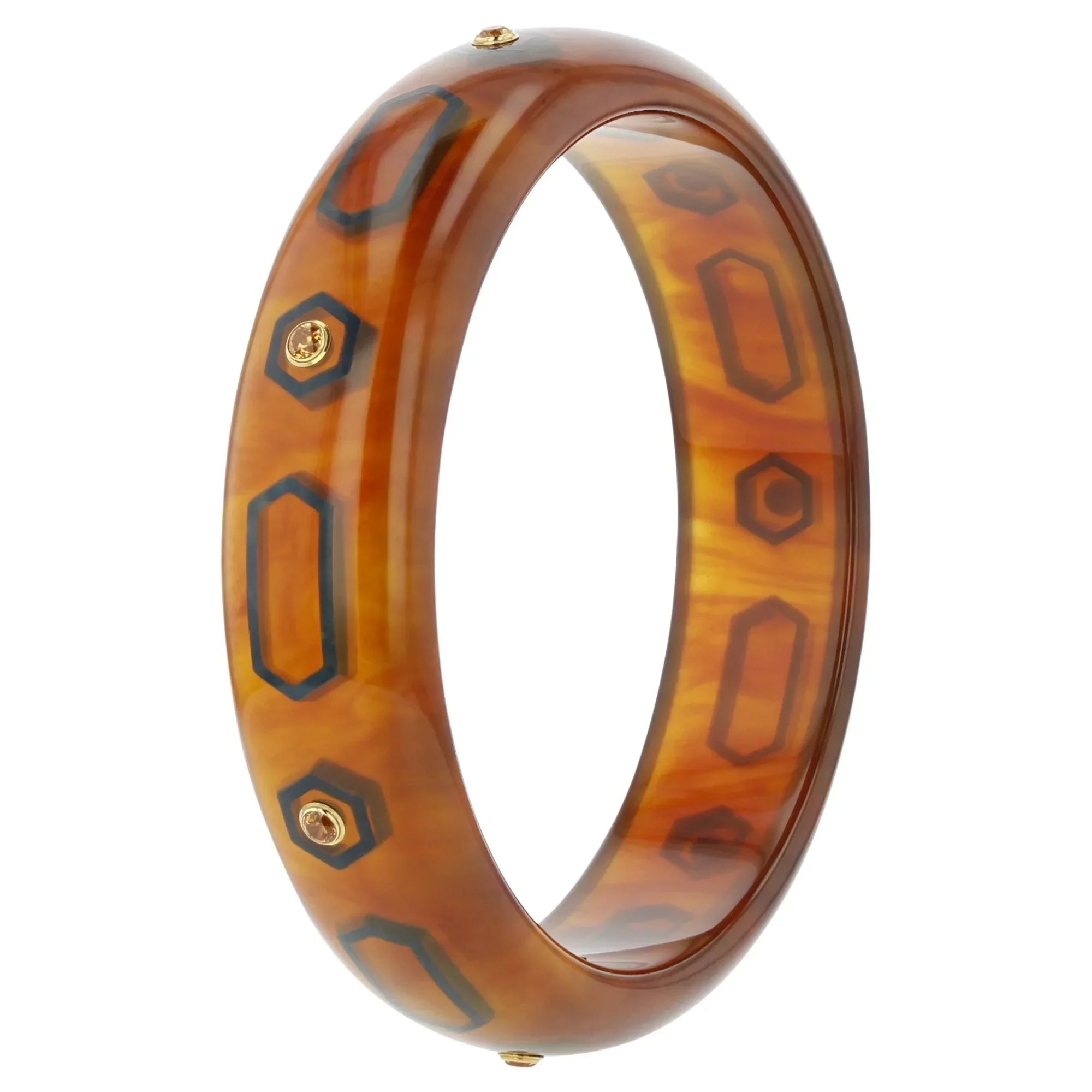 Helena Bangle | Bakelite bangle with inlay and spessartite garnet stones.