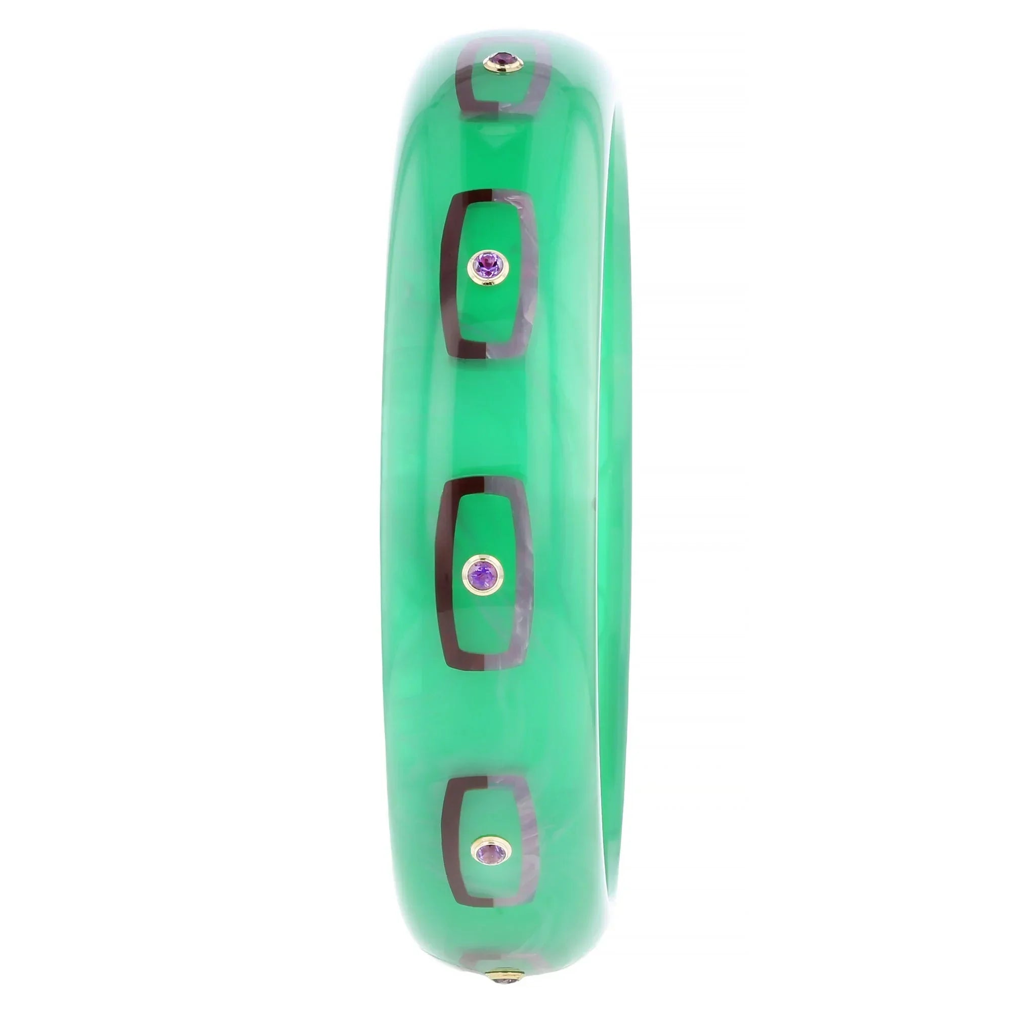 Hypatia Bangle | Pastel green bakelite with inlay and stones.