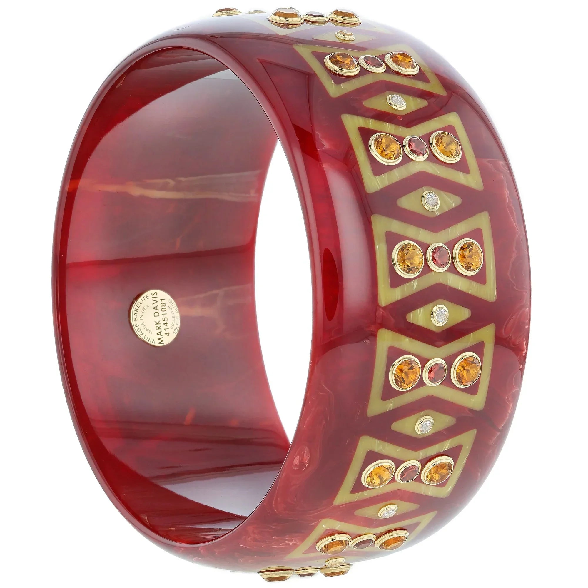 Kalina Bangle | Tribal pattern bakelite bangle with inlay and stones.