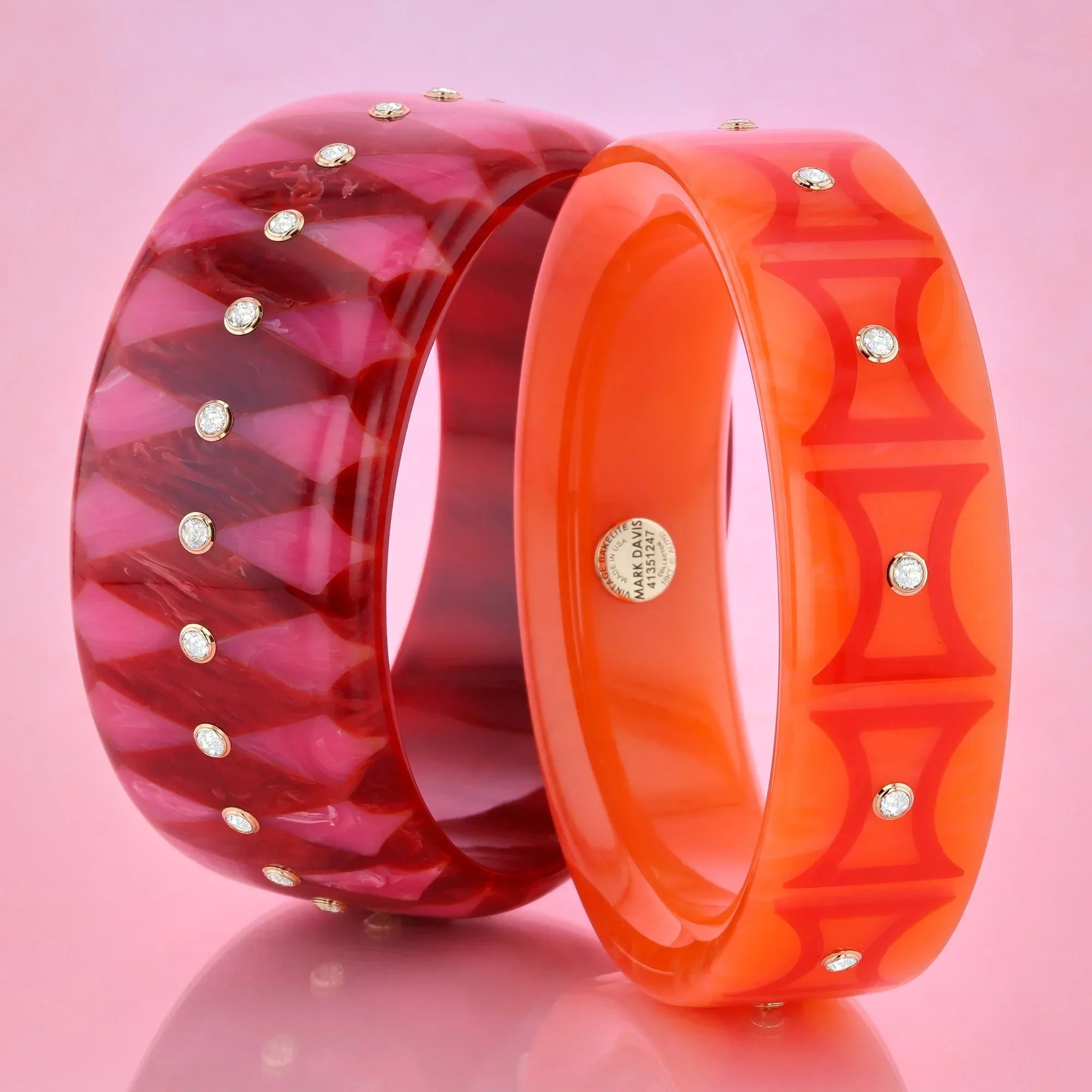 Kara Bangle | Warm Orange Bakelite With Inlay And Stones.