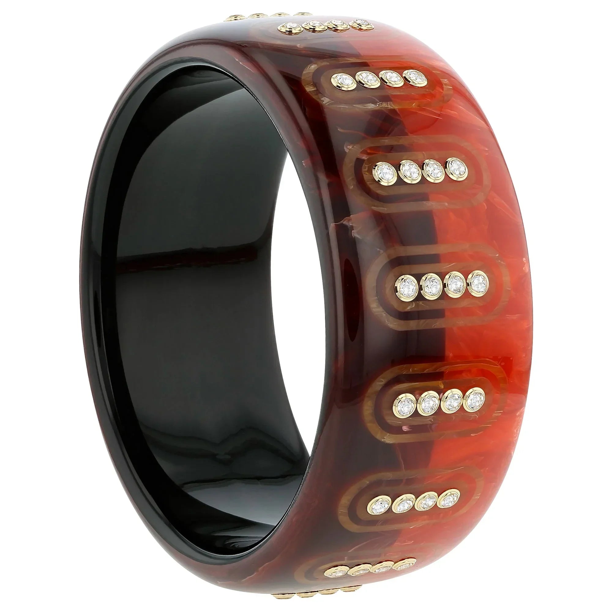 Karissa Bangle | Dual tone burgundy bakelite with inlay and stones.
