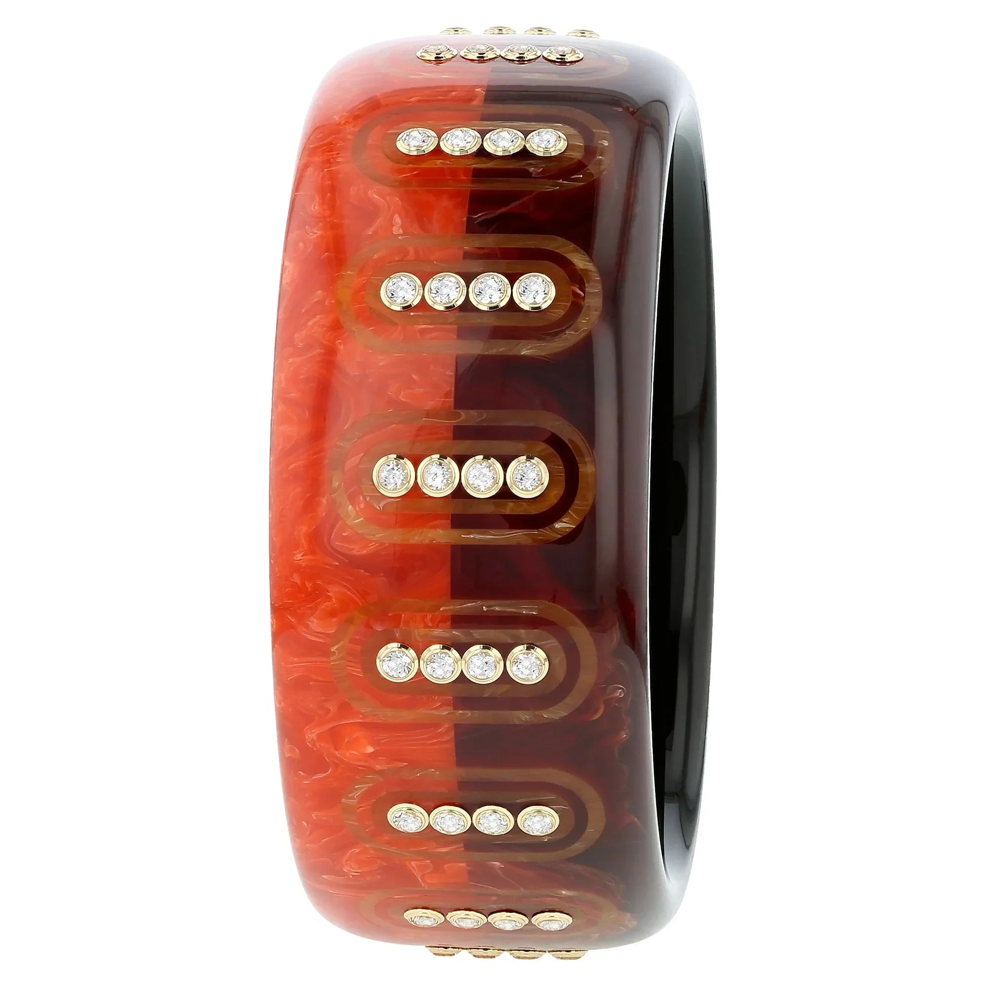 Karissa Bangle | Dual tone burgundy bakelite with inlay and stones.