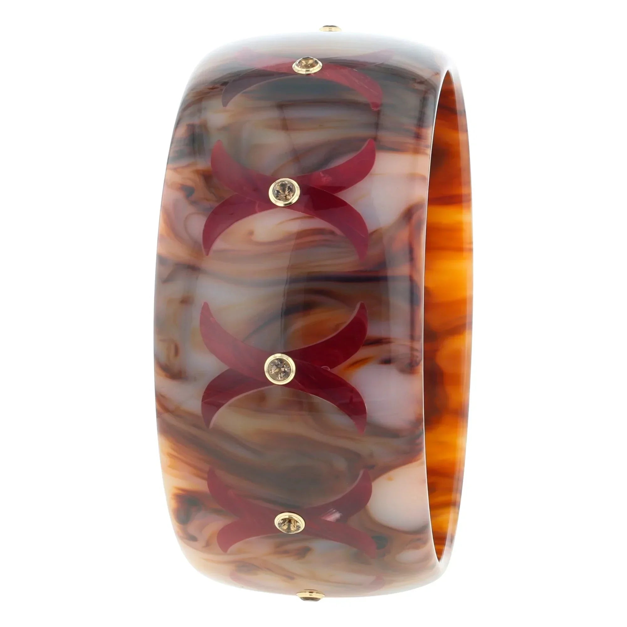 Karmen Bangle | Warm brown bakelite with inlay and stones.