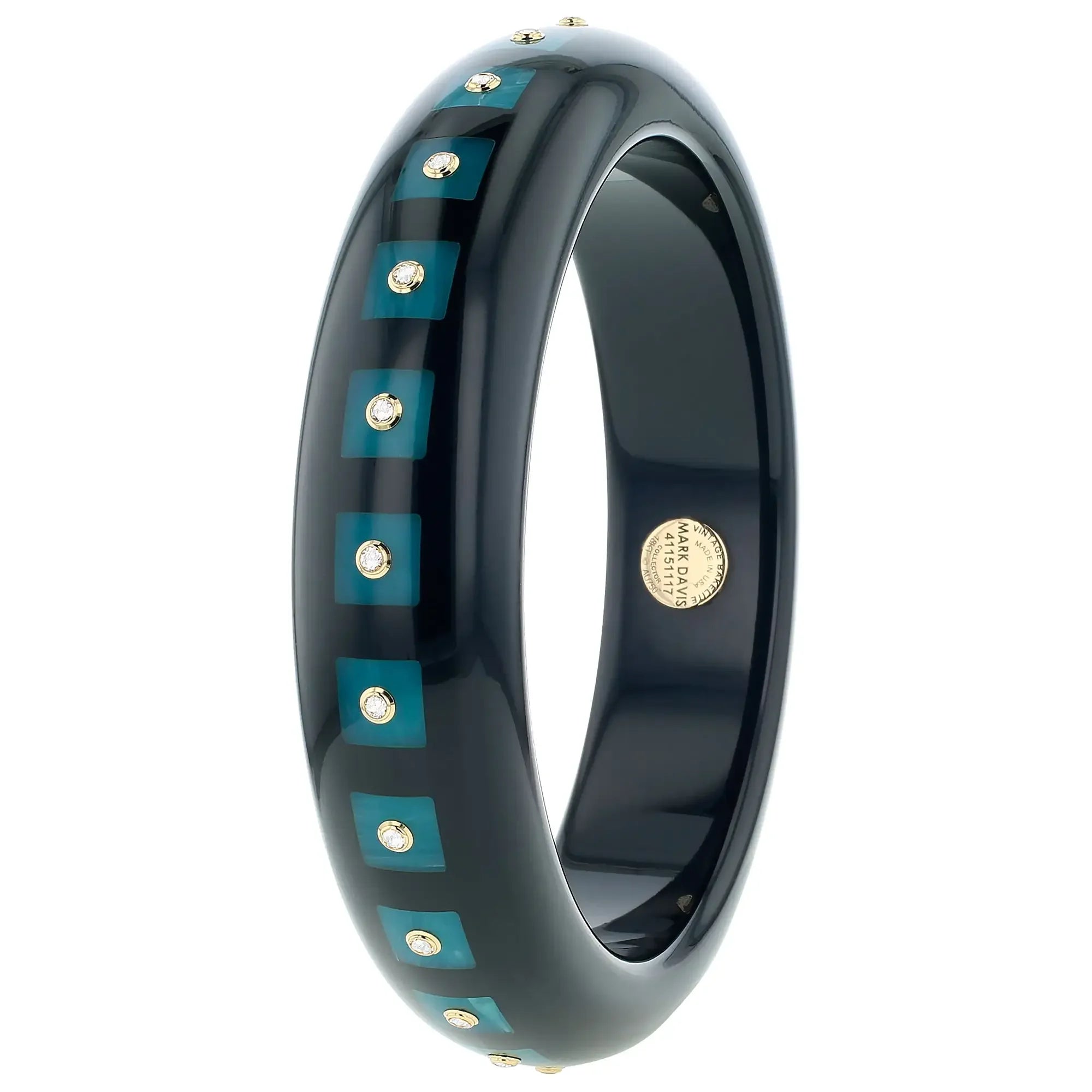 Katherine Bangle | Midnight black bakelite with inlay and stones.