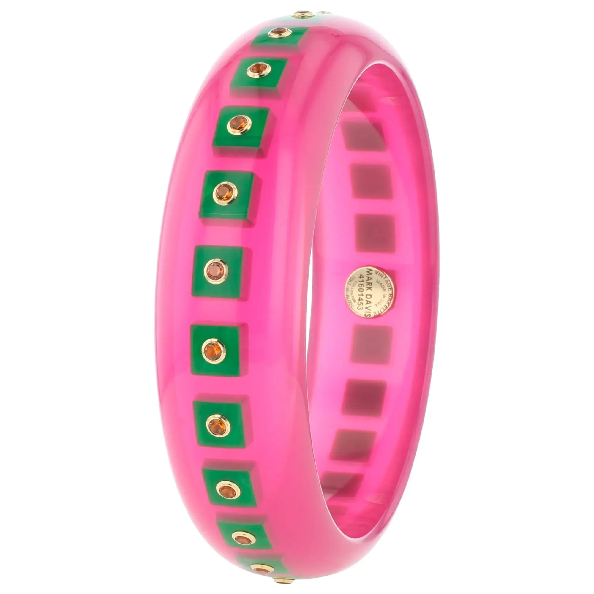 Katherine Bangle | Orchid pink bakelite with inlay and stones.