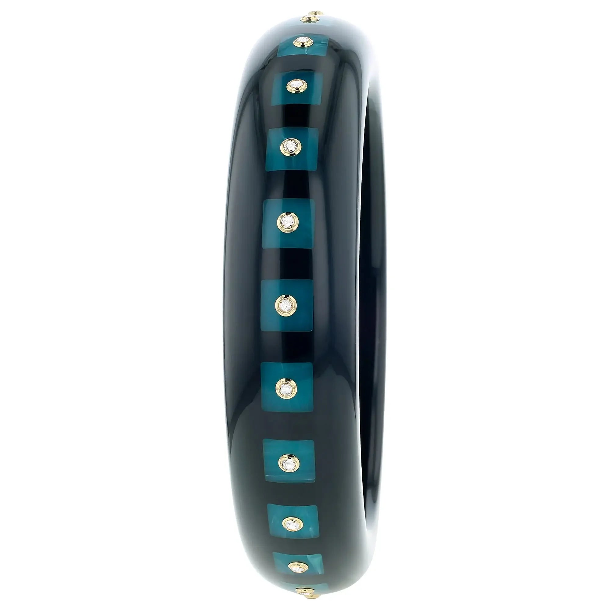 Katherine Bangle | Midnight black bakelite with inlay and stones.