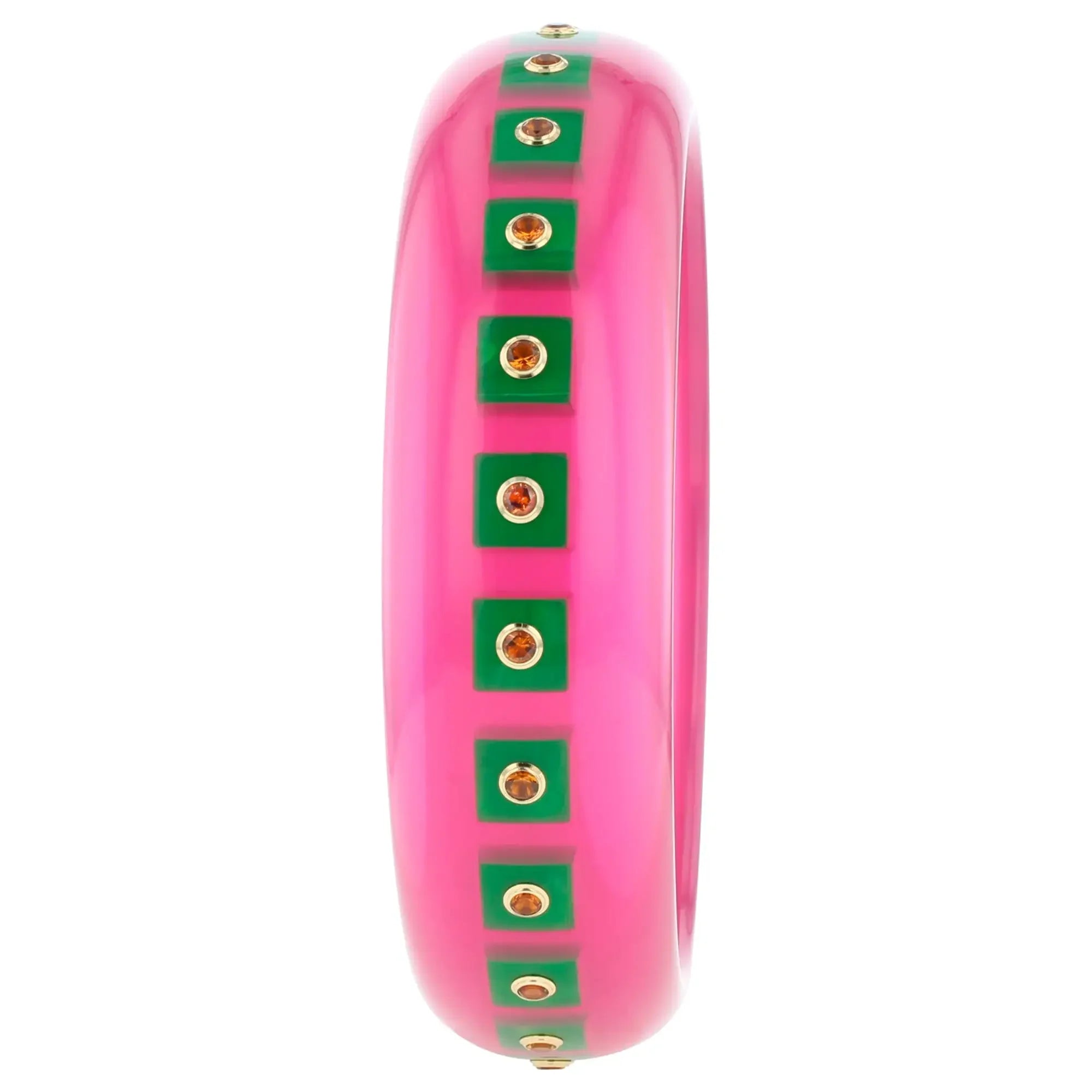 Katherine Bangle | Orchid pink bakelite with inlay and stones.
