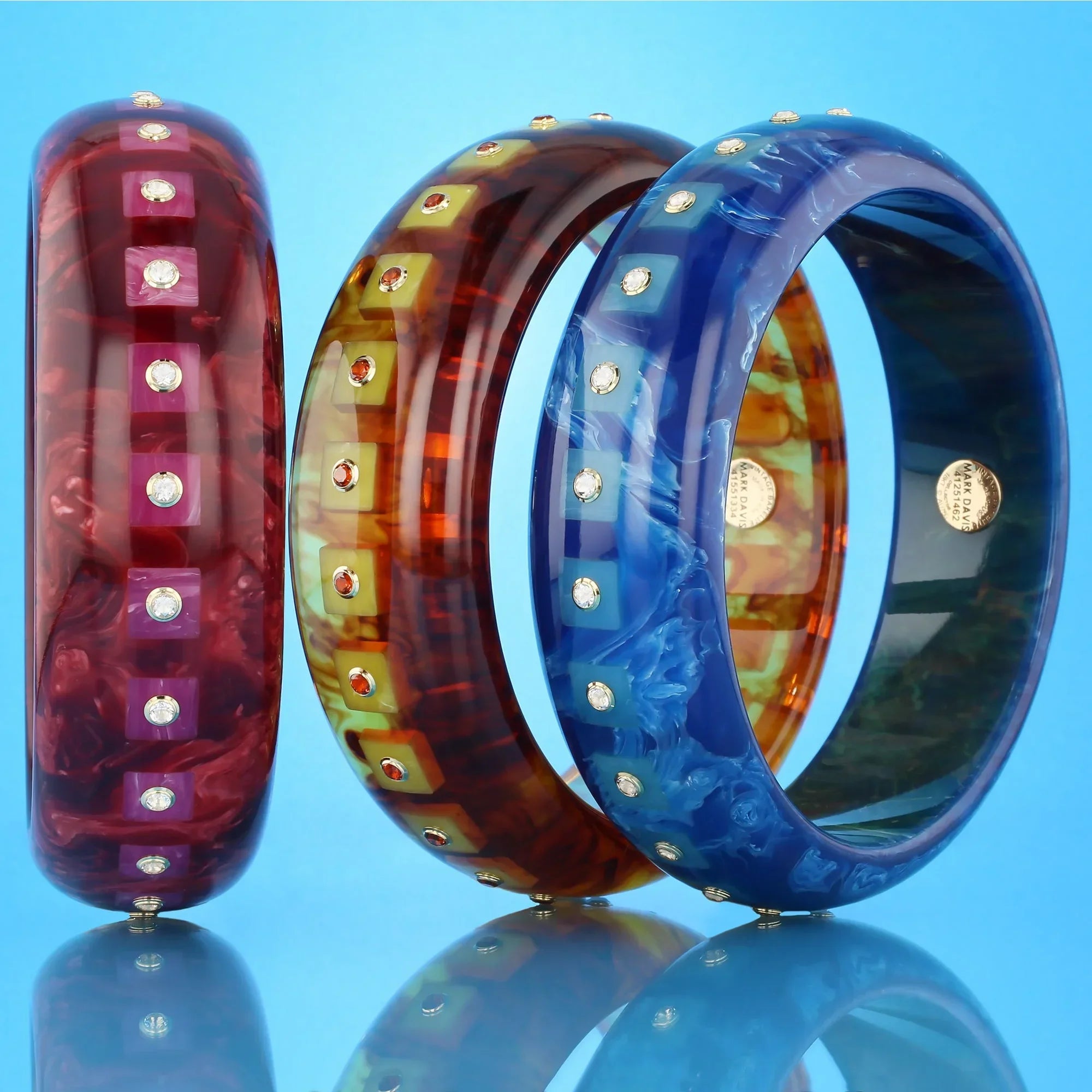 Katherine Bangle | Cerulean blue bakelite with inlay and stones.