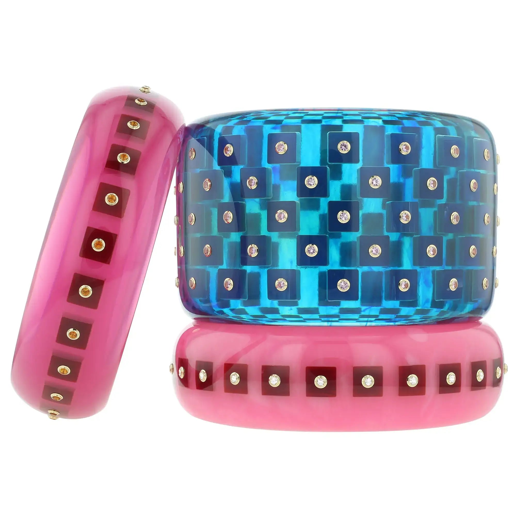 Katherine bangle | Blush pink bakelite with inlay and stones.