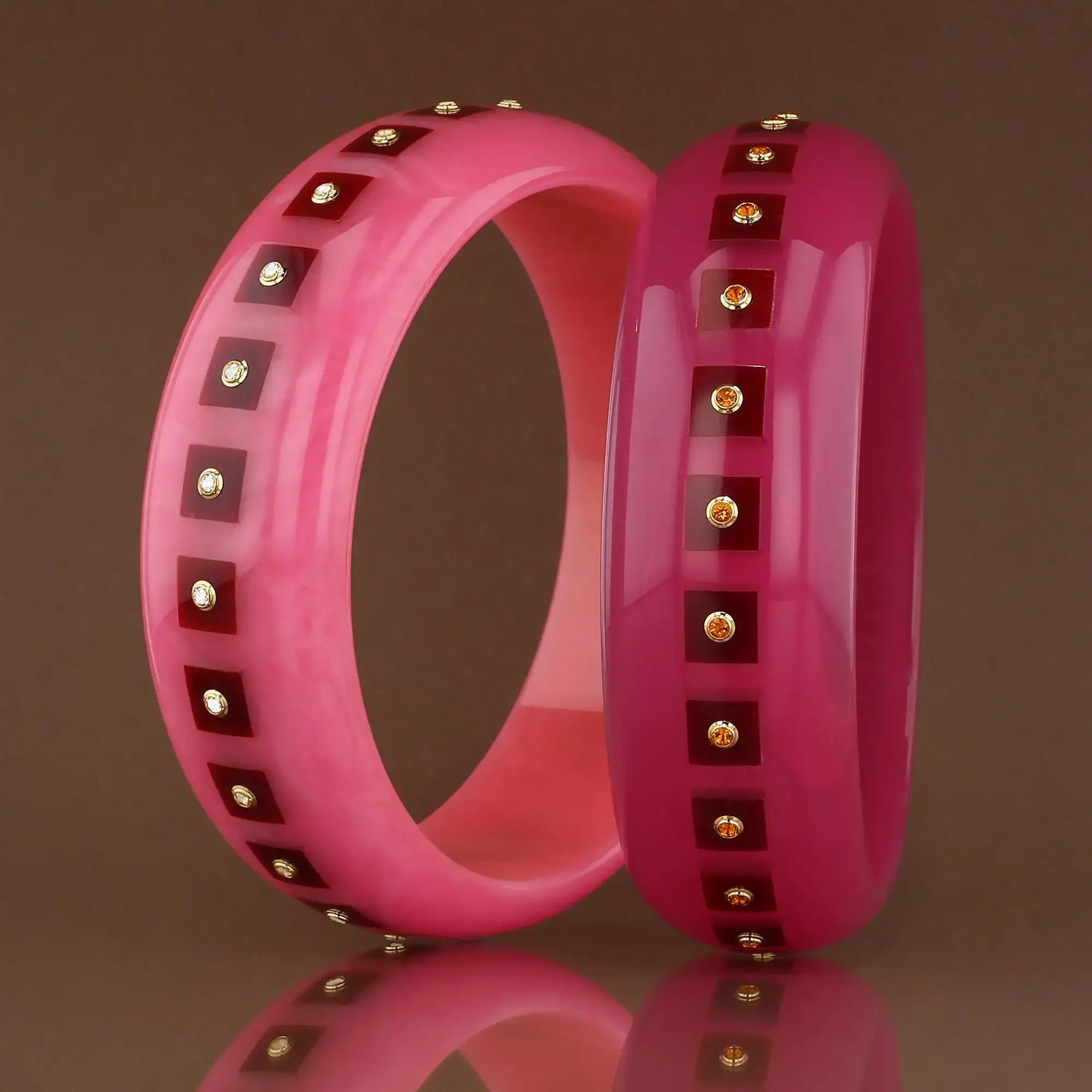 Katherine bangle | Blush pink bakelite with inlay and stones.