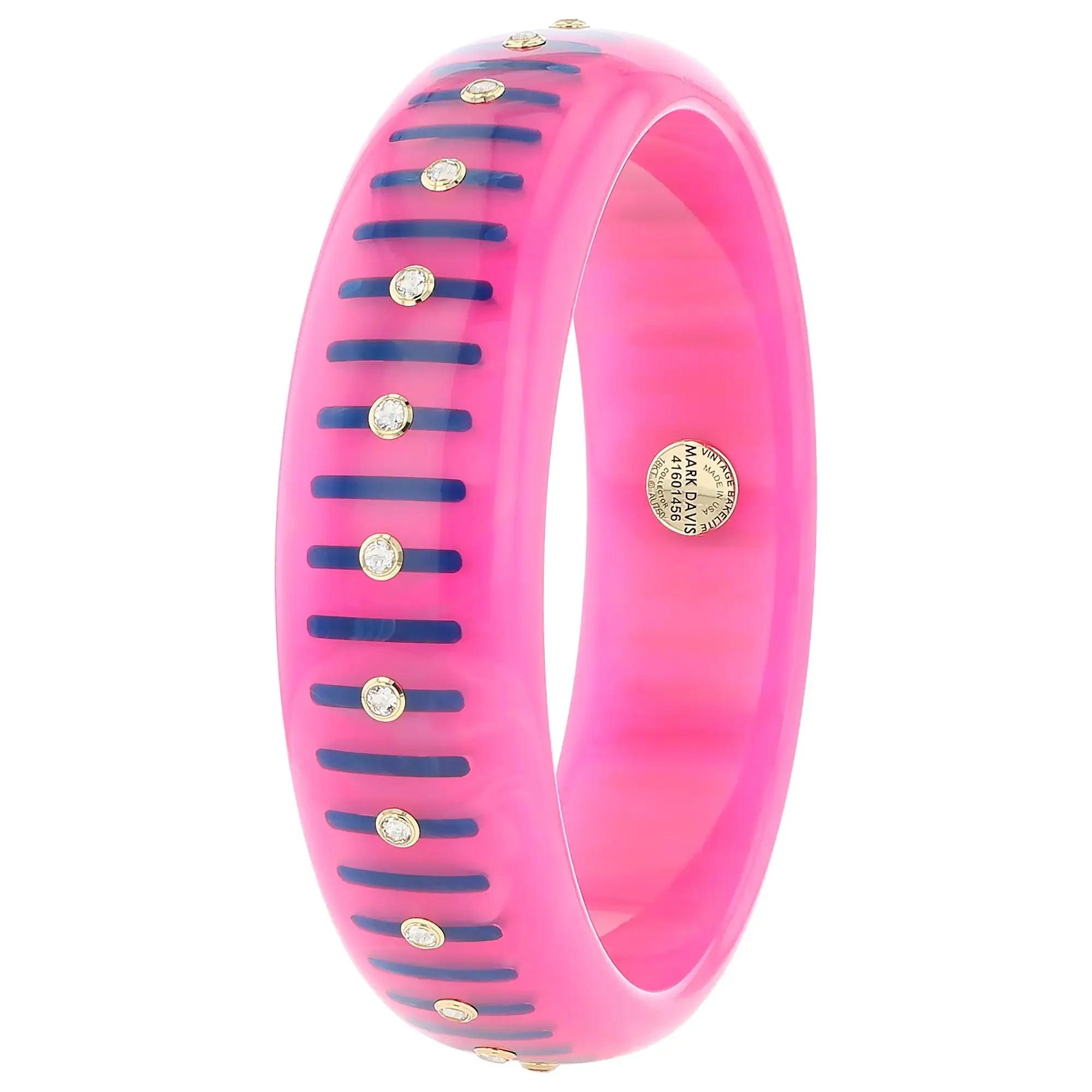 Lenora Bangle | Carnation pink bakelite with inlay and stones.