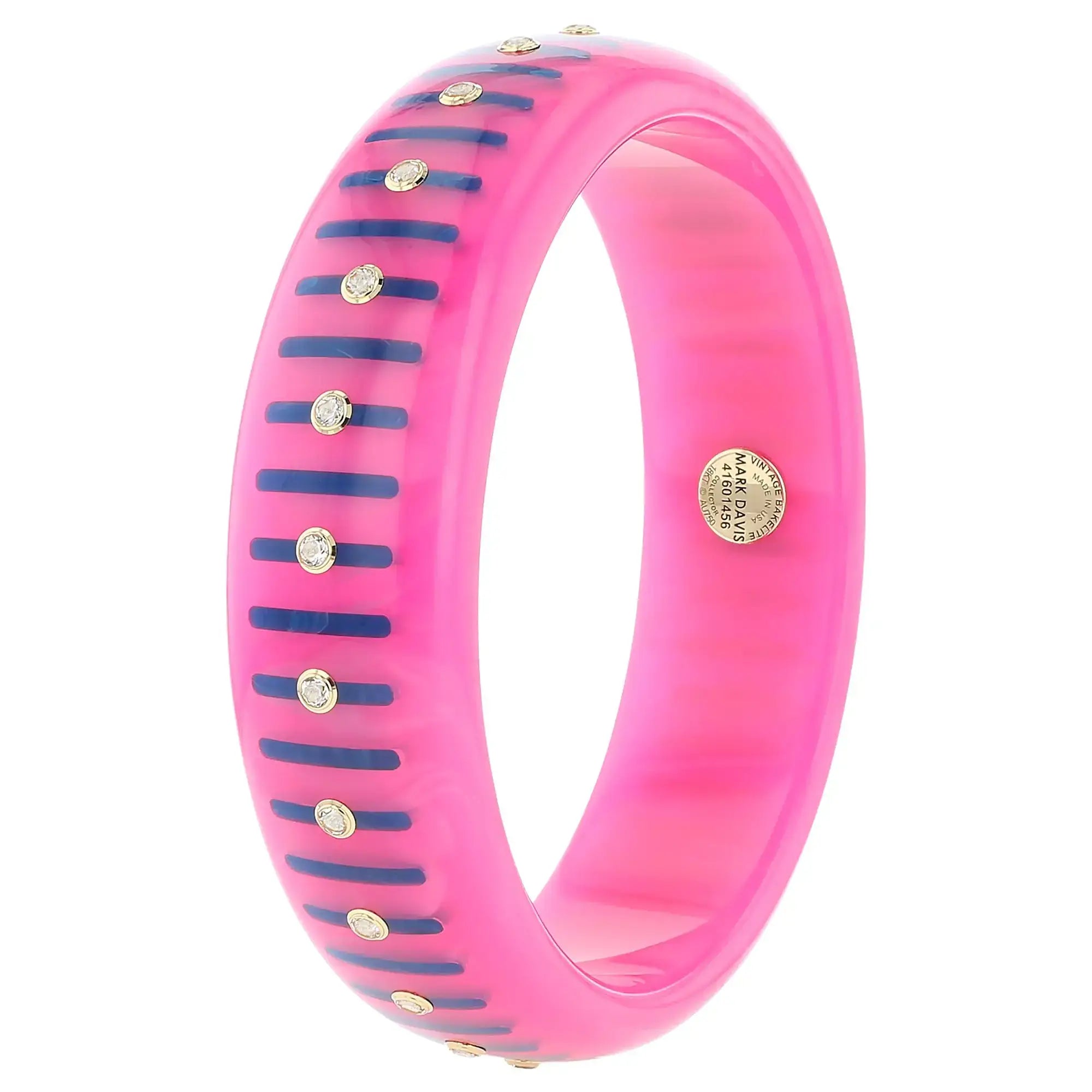 Lenora Bangle | Carnation pink bakelite with inlay and stones.