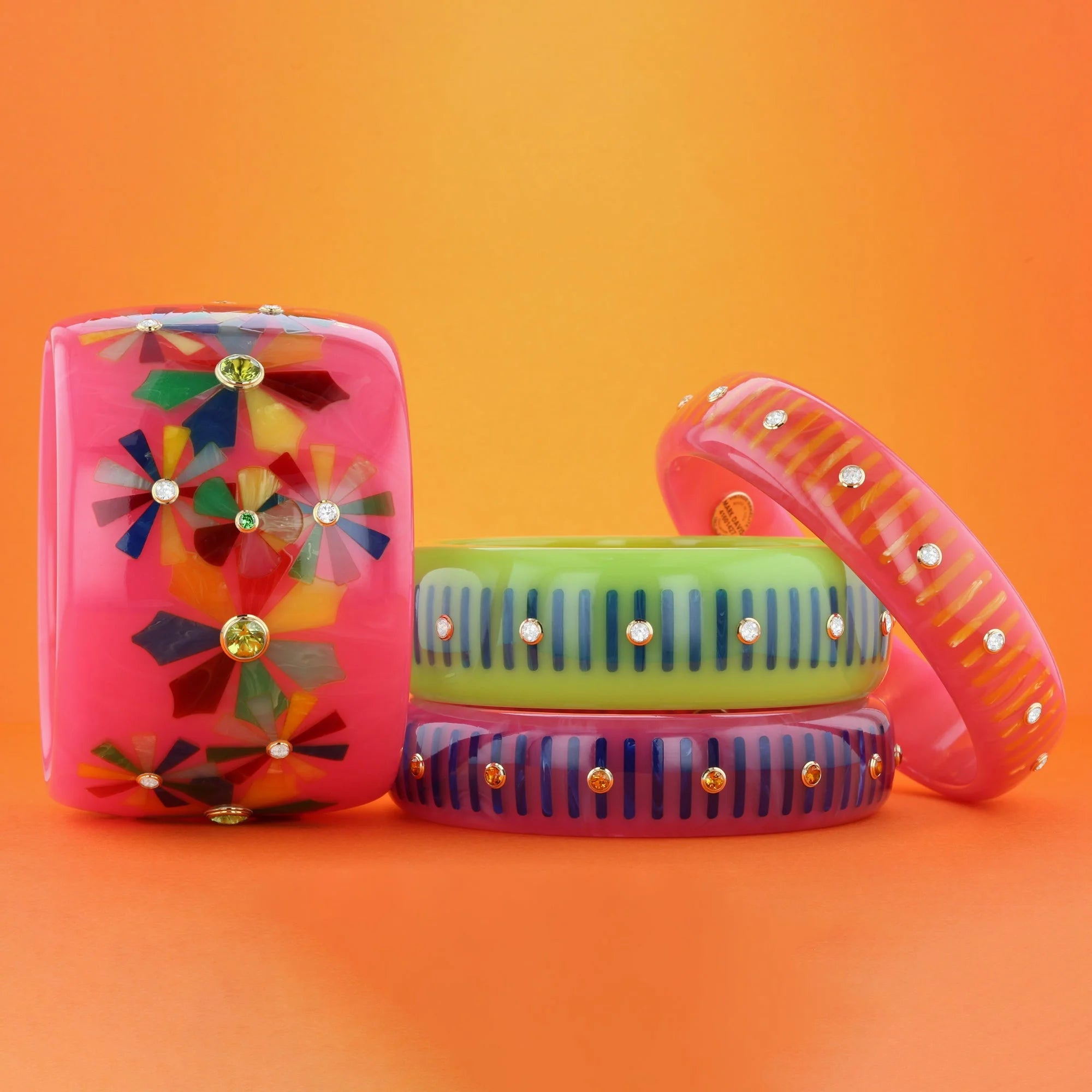 Lenora Bangle | Bakelite With Inlay And Stones.
