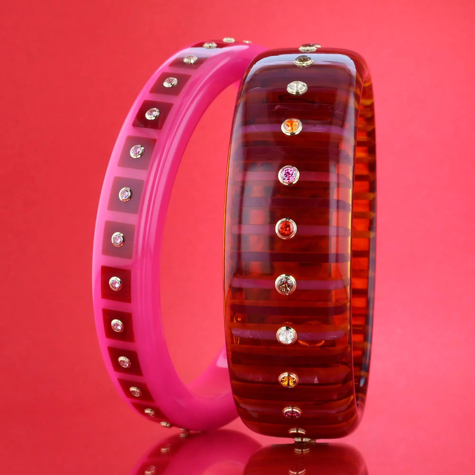 Lenora Bangle | Tortoiseshell blonde bakelite with inlay and stones.