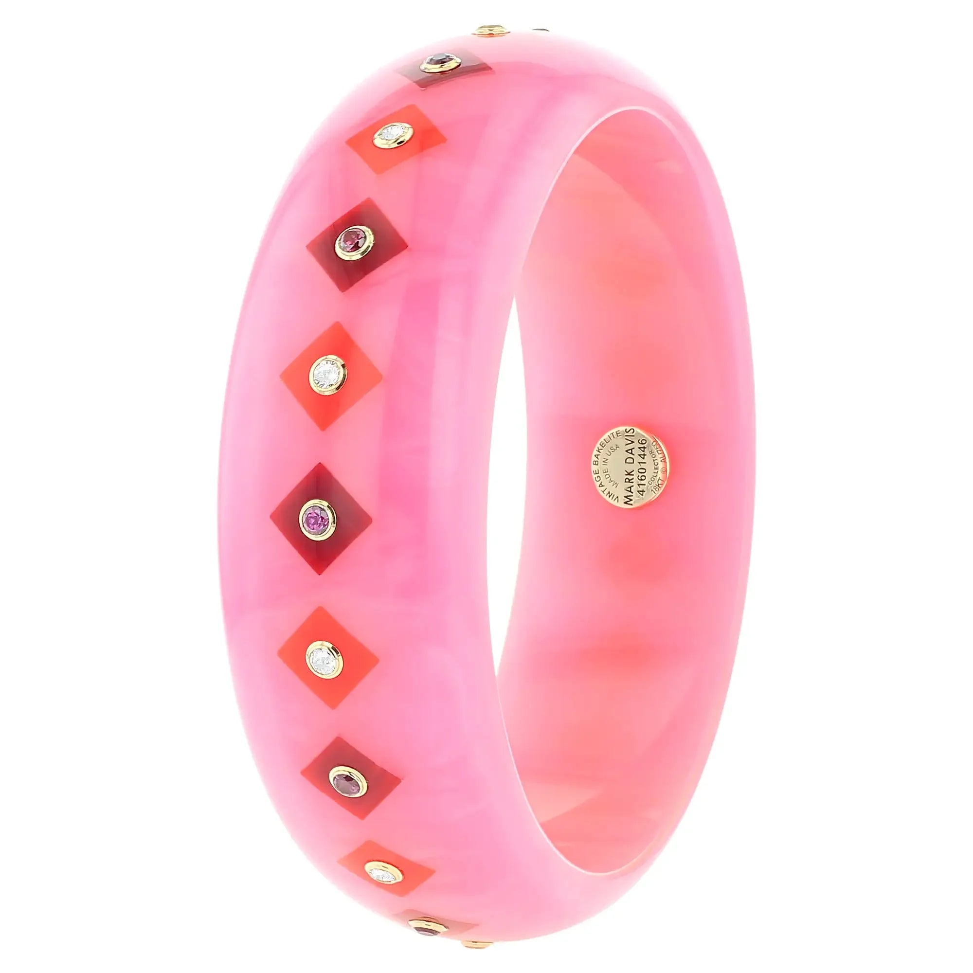 Lia Bangle | Ballerina pink bakelite with inlay and stones.