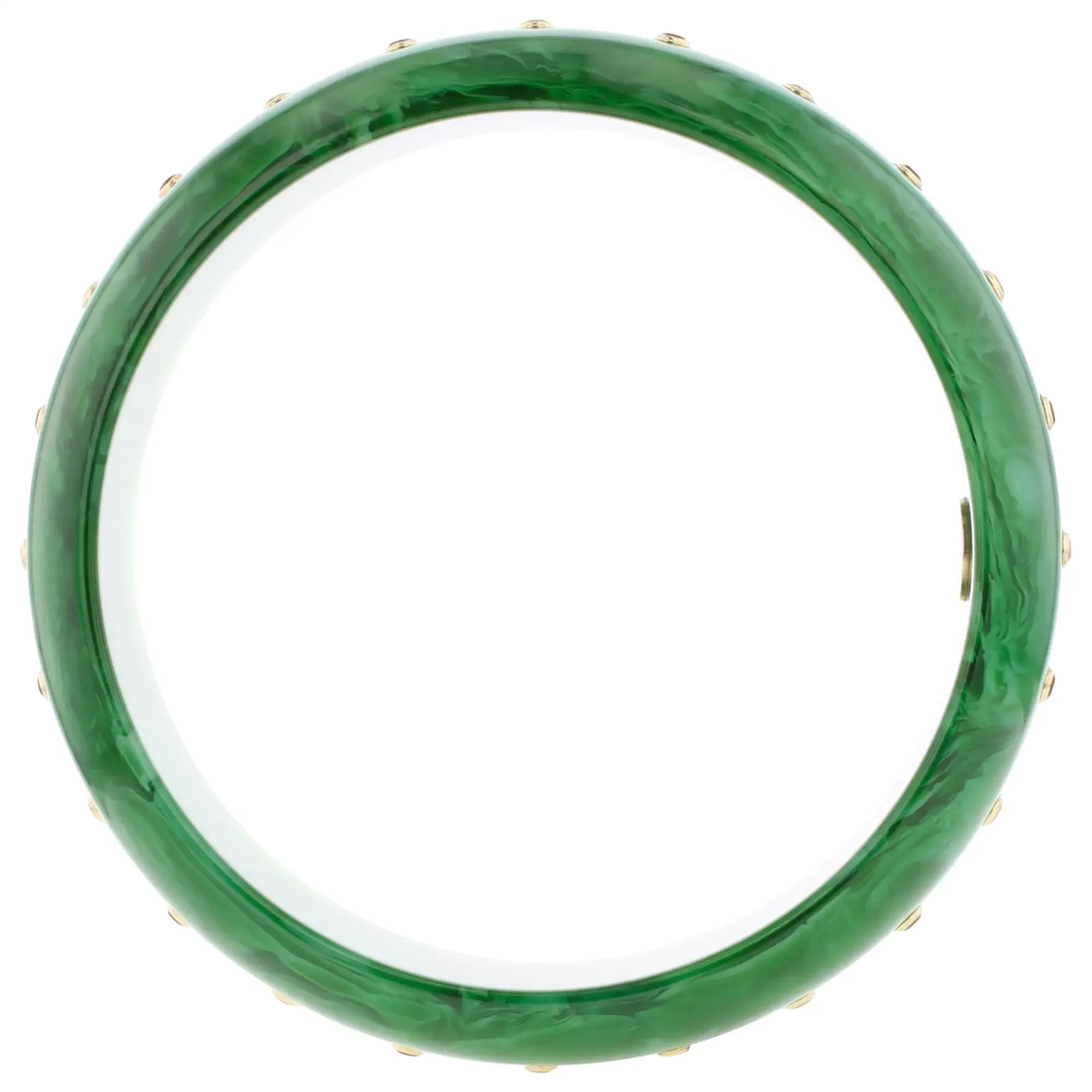 Lia Bangle | Sage green bakelite with inlay and stones.