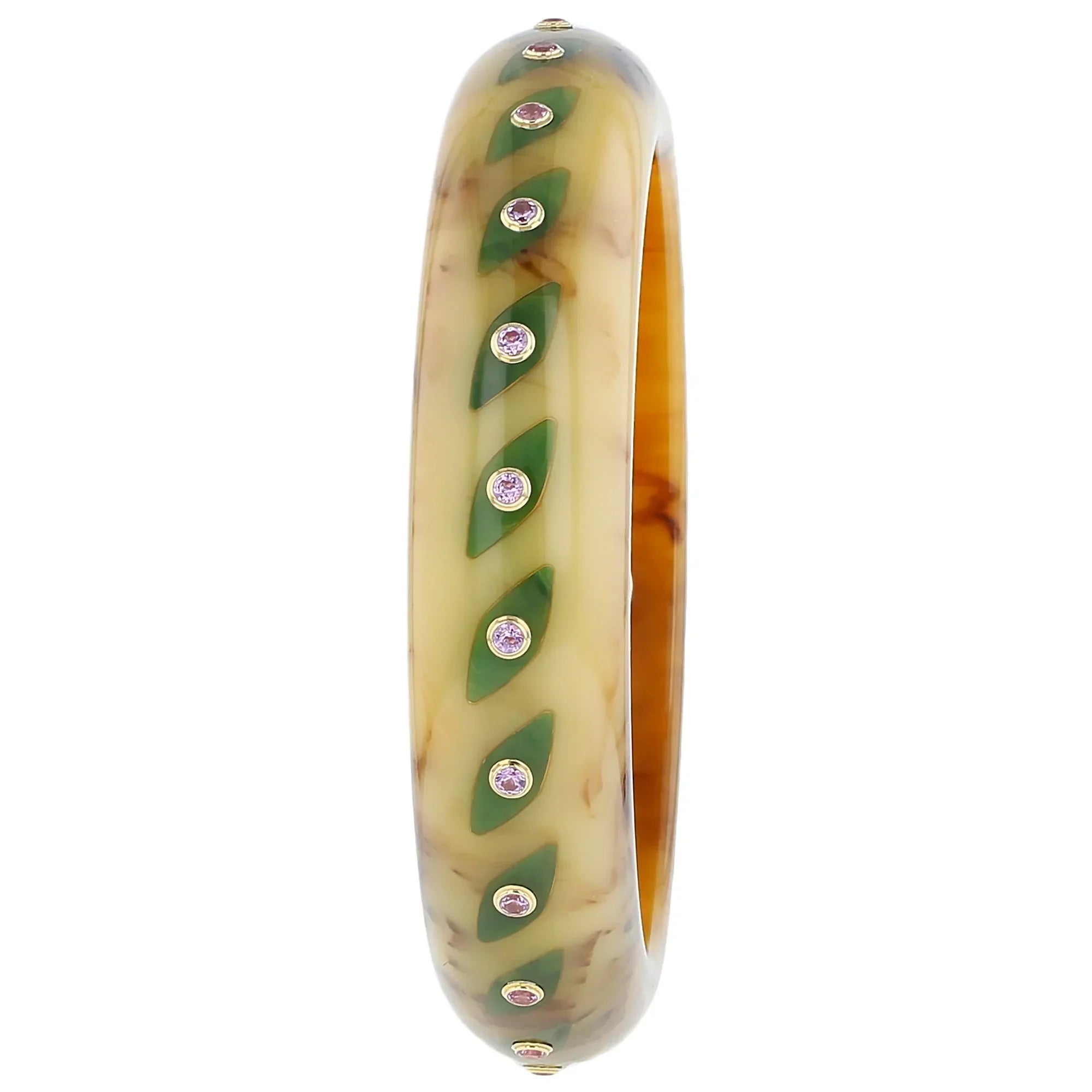 Linden Bangle | Cream beige bakelite with inlay and stones.