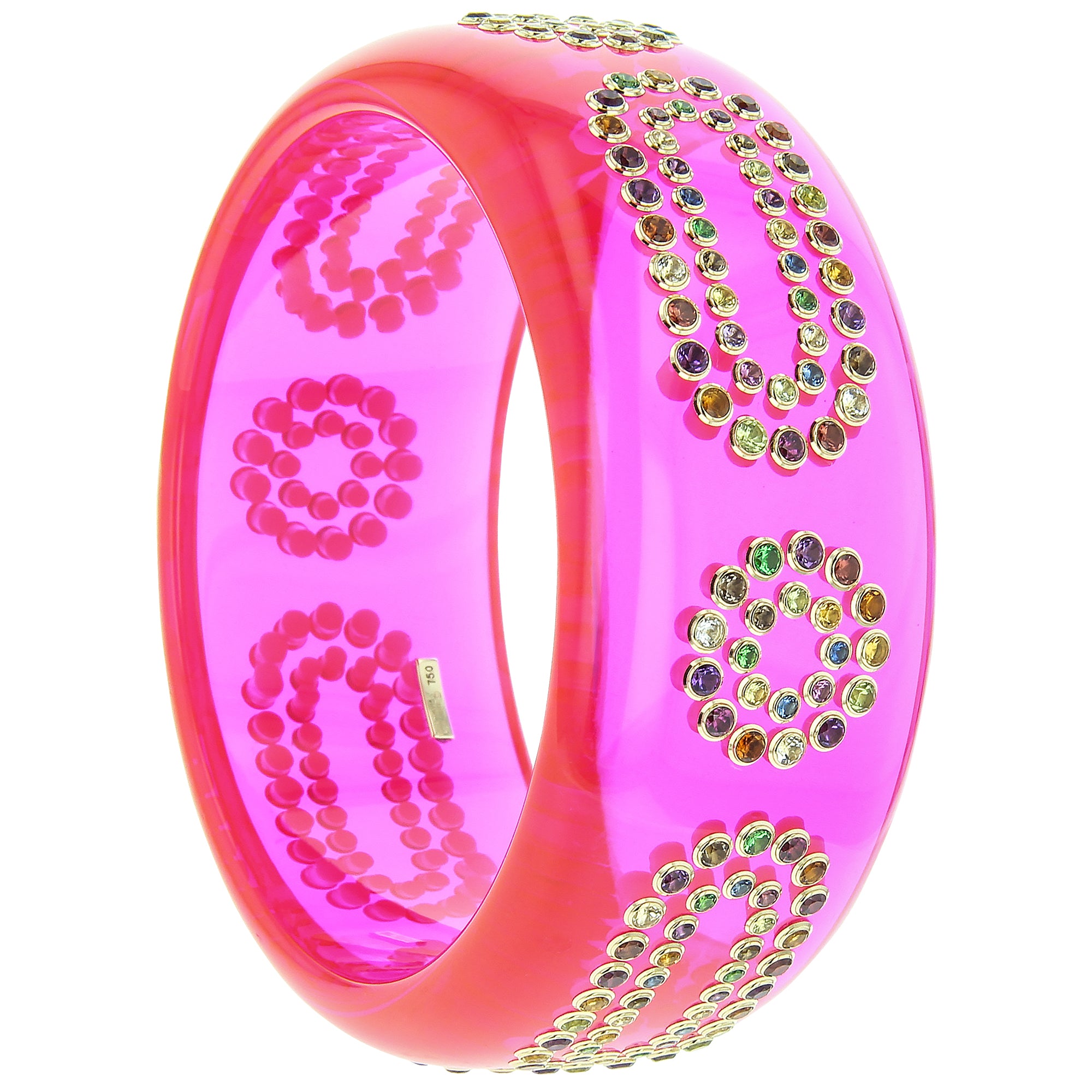 Machi Bangle | Saturated pink bakelite with stones.