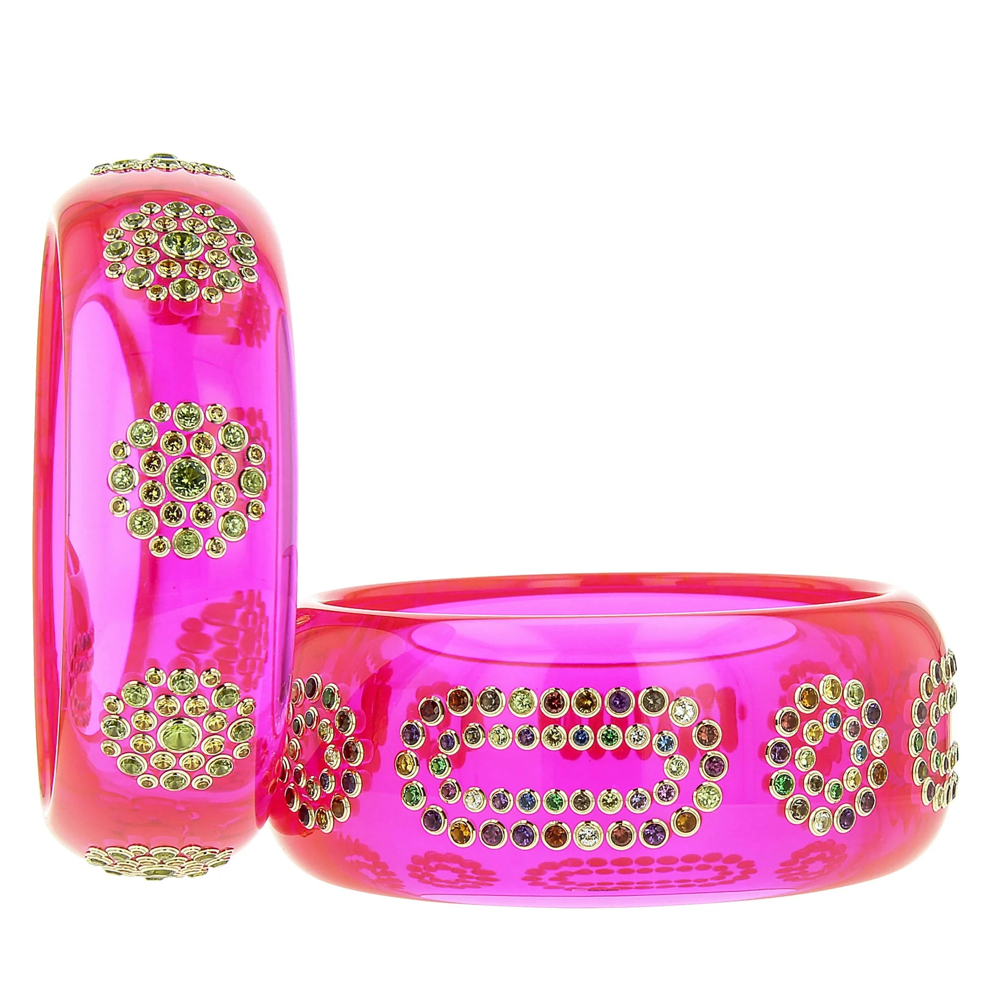Machi Bangle | Saturated pink bakelite with stones.