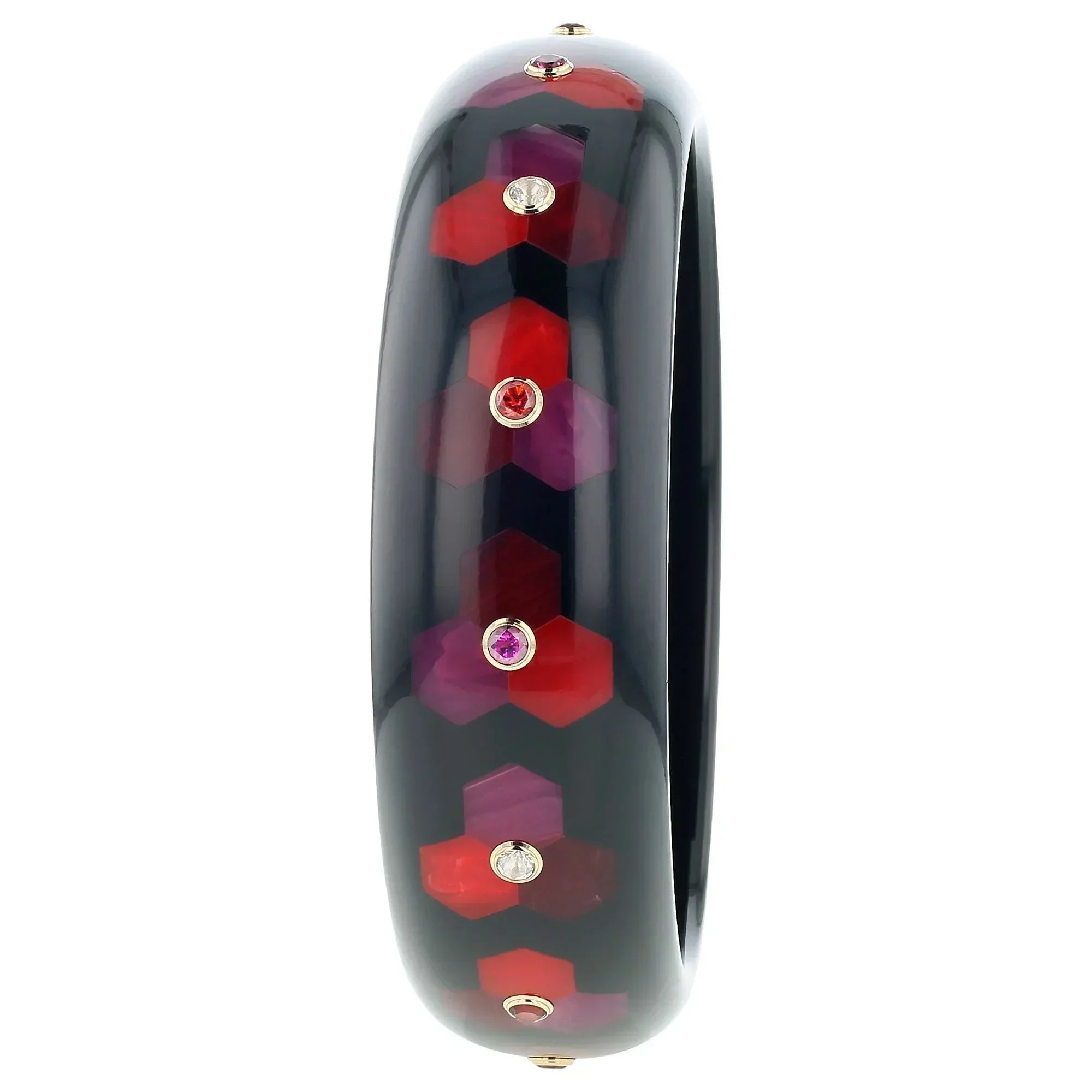 Margaret Bangle | Solid black bakelite with inlay and stones.