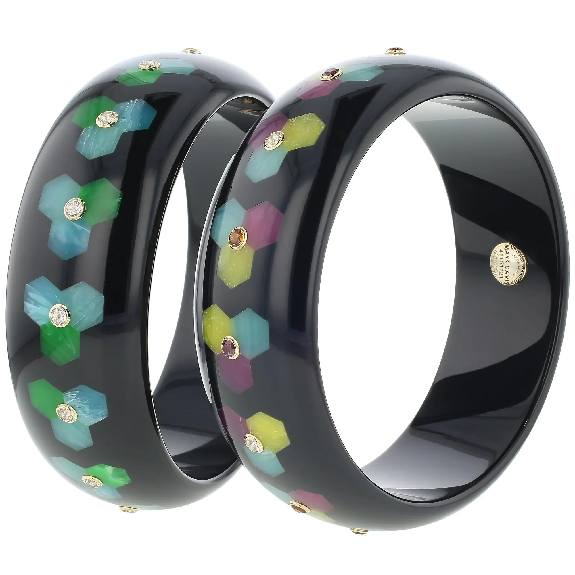 Margaret Bangle | Elegant black with inlay and stones.