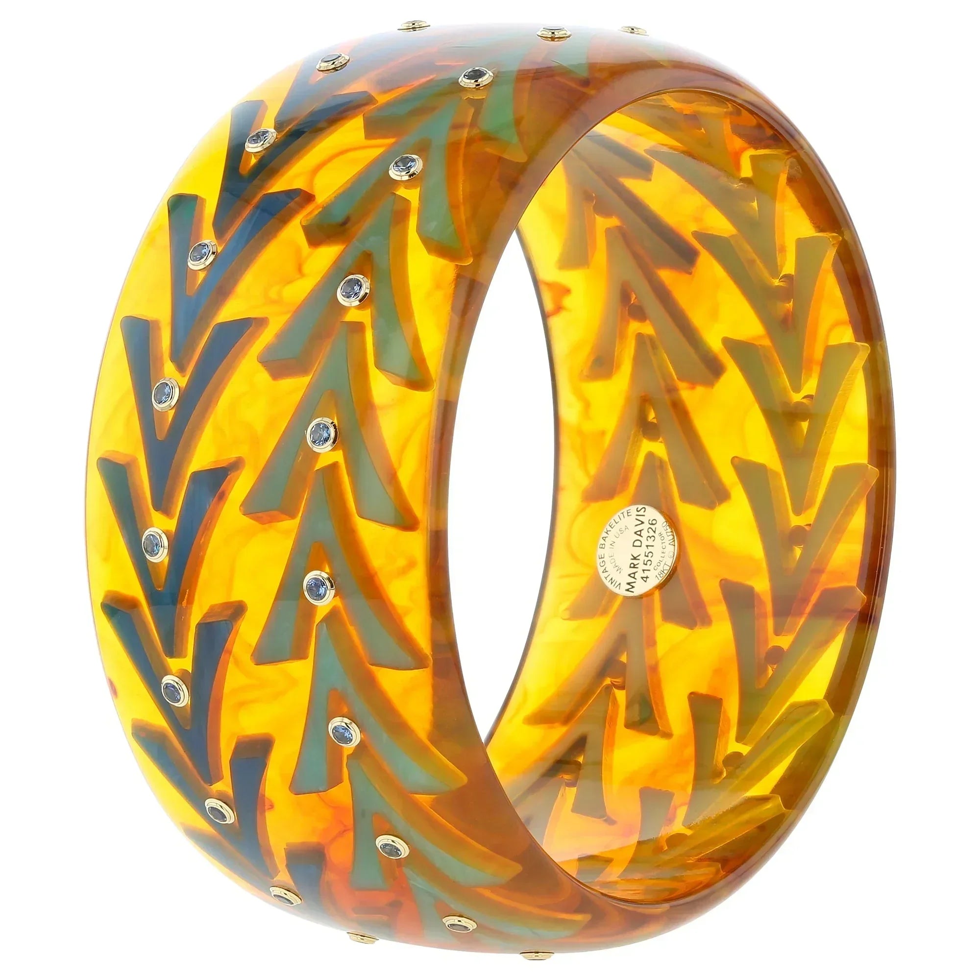 Marlowe II Bangle | Bakelite bangle with inlay and stones, phenomenal color.