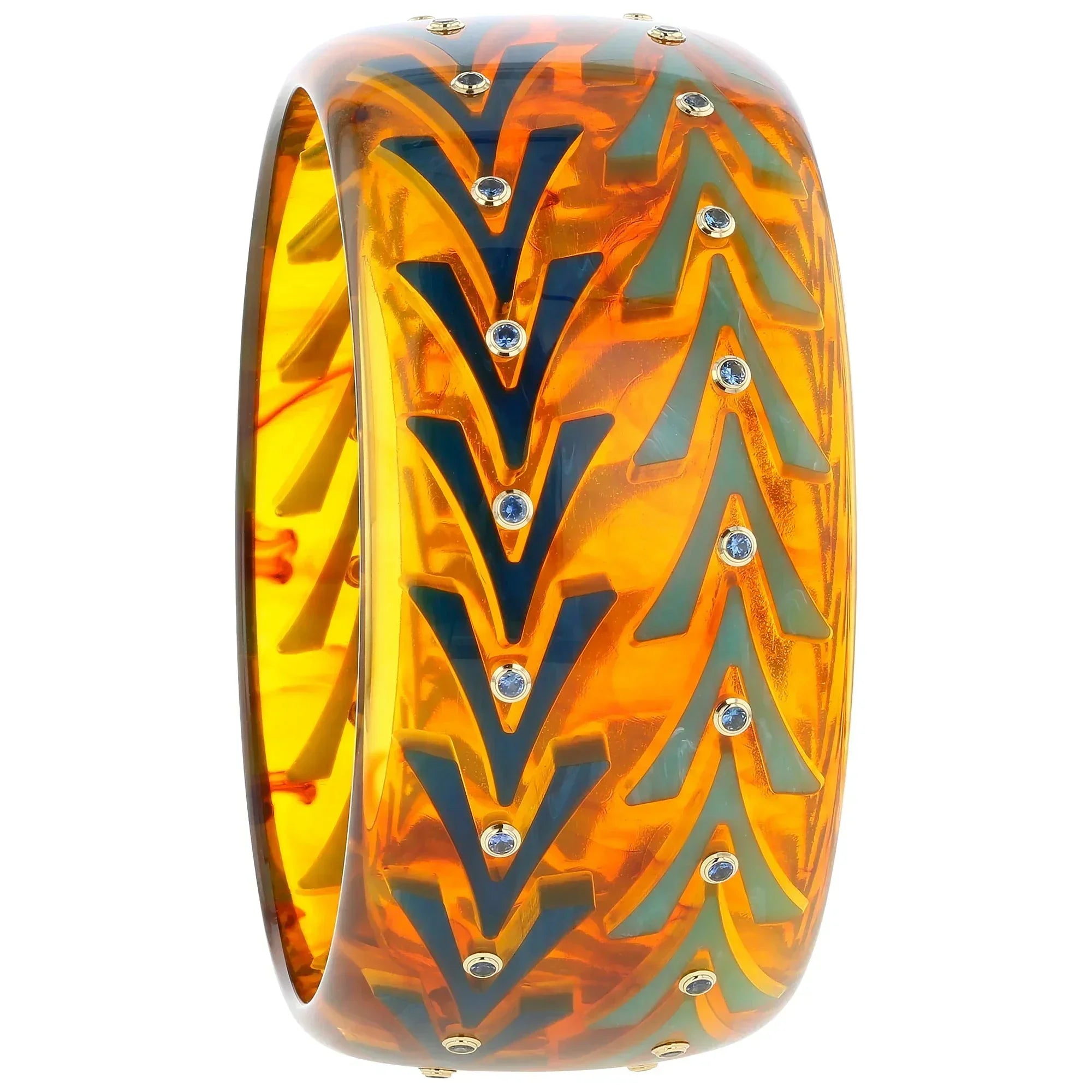 Marlowe II Bangle | Bakelite bangle with inlay and stones, phenomenal color.