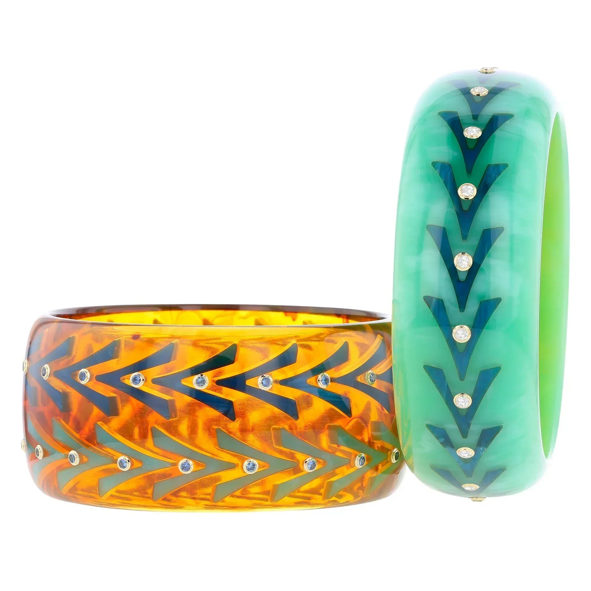 Marlowe II Bangle | Bakelite bangle with inlay and stones, phenomenal color.