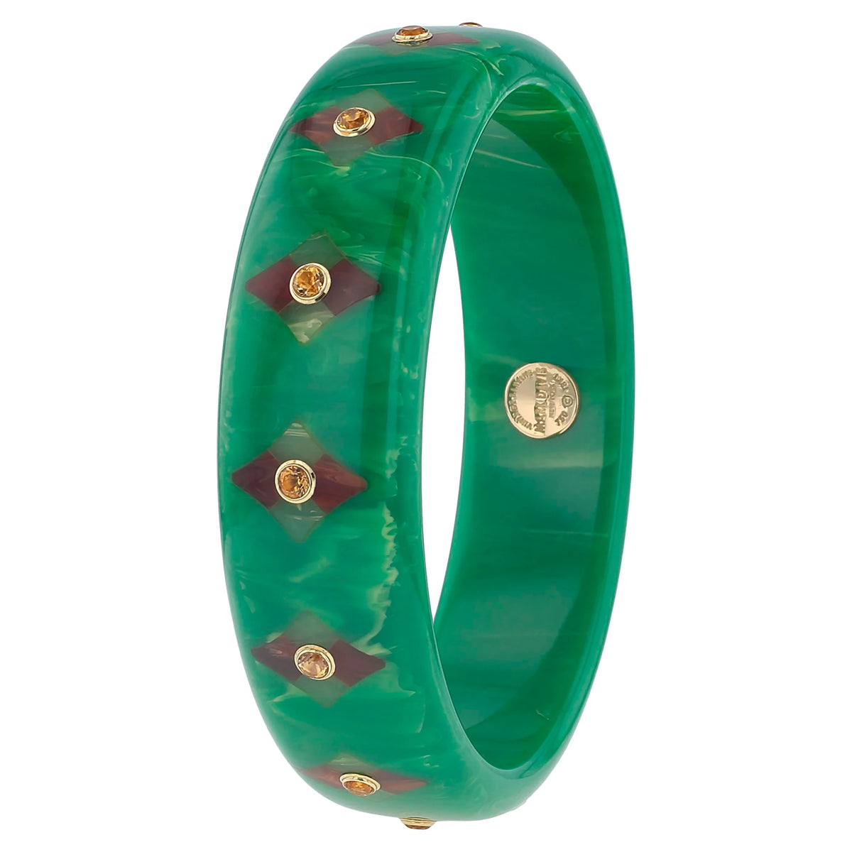 Natalia Bangle | Bakelite with inlay and stones.