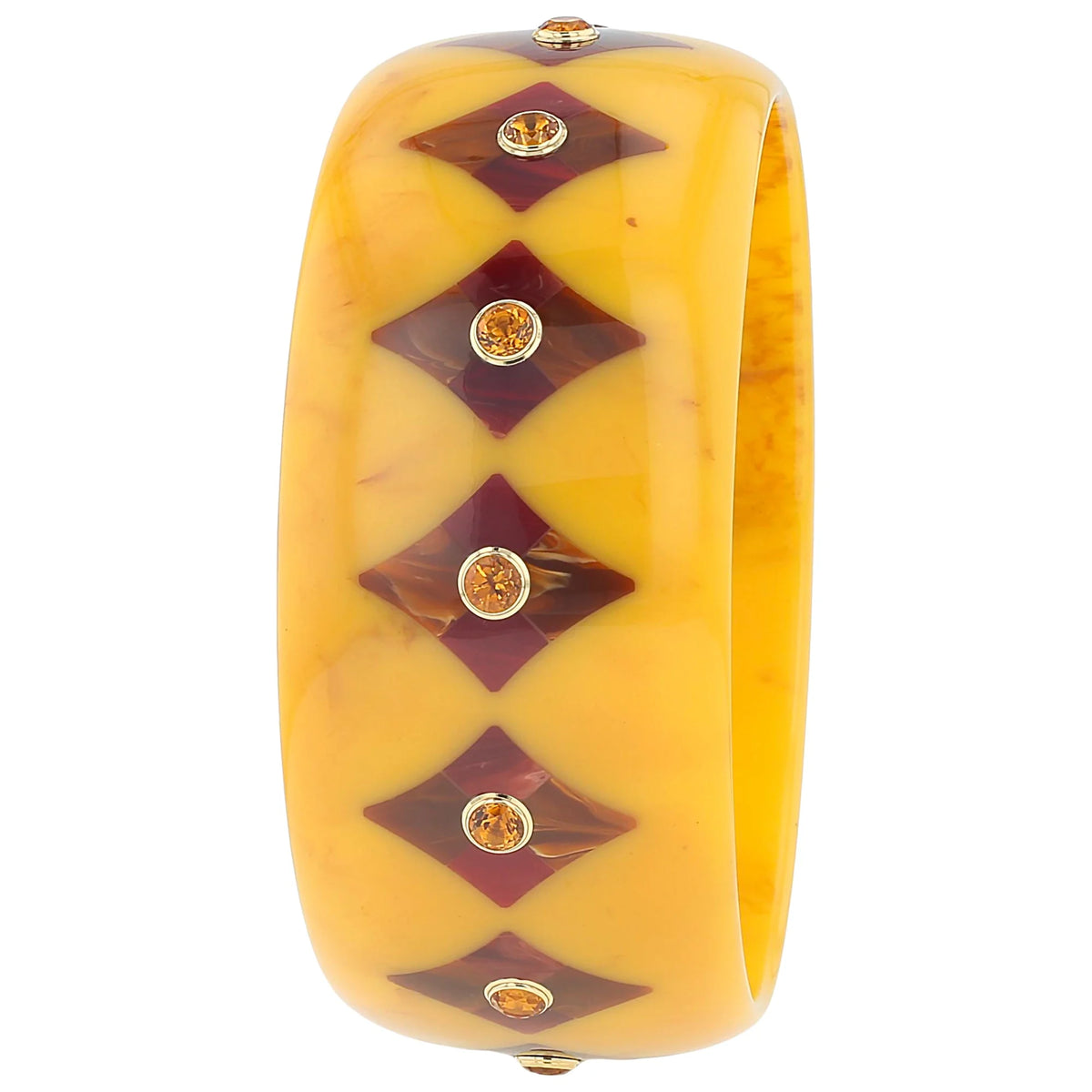 Natalia Bangle | Bakelite with inlay and stones.