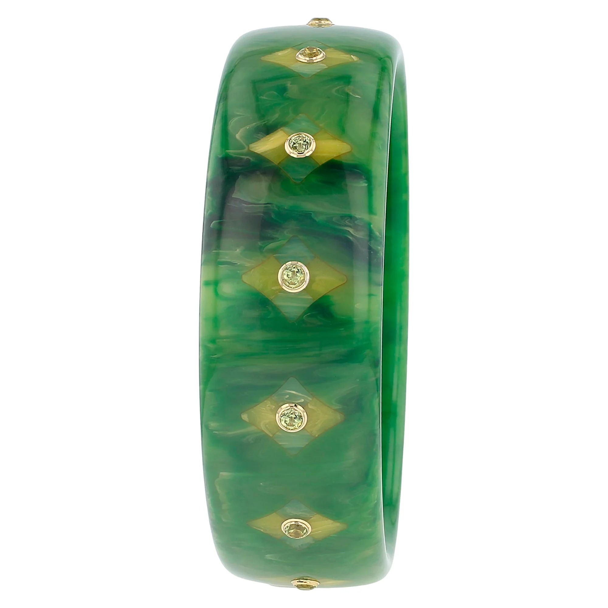 Natalia Bangle | Bakelite with inlay and stones.