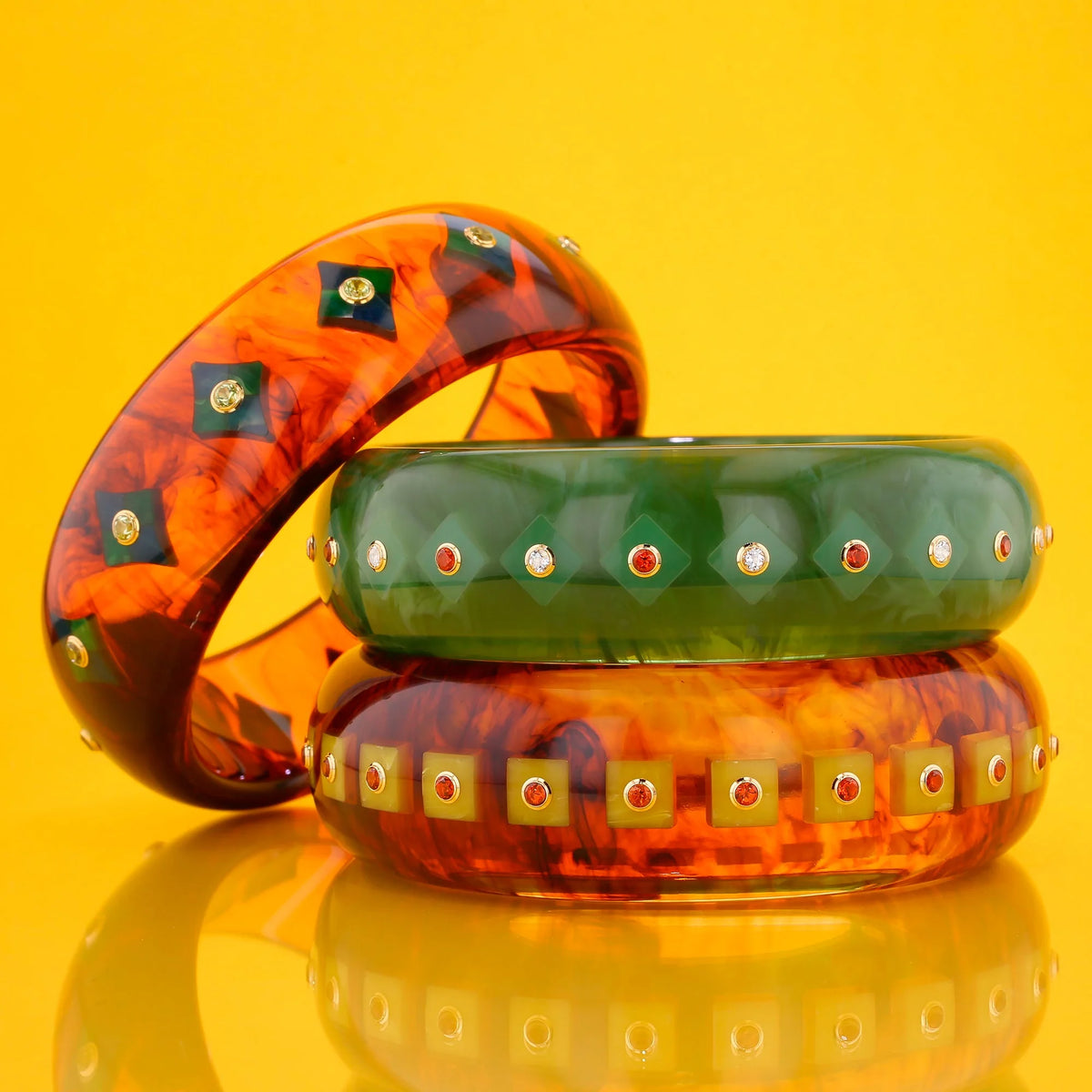 Natalia Bangle | Bakelite with inlay and stones.