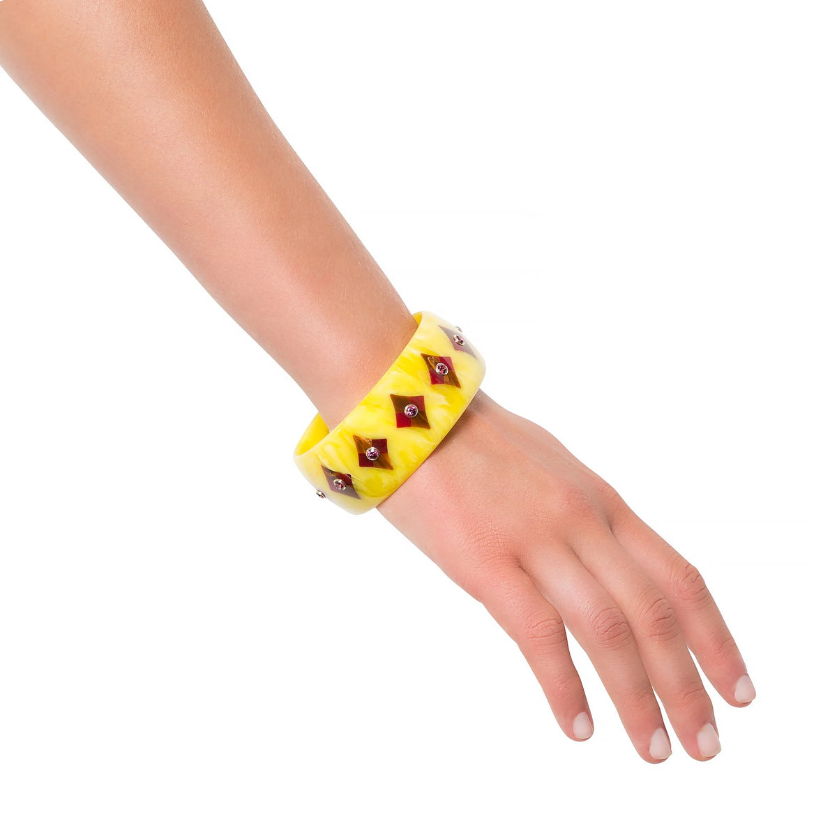 Natalia Bangle | Bakelite with inlay and stones.