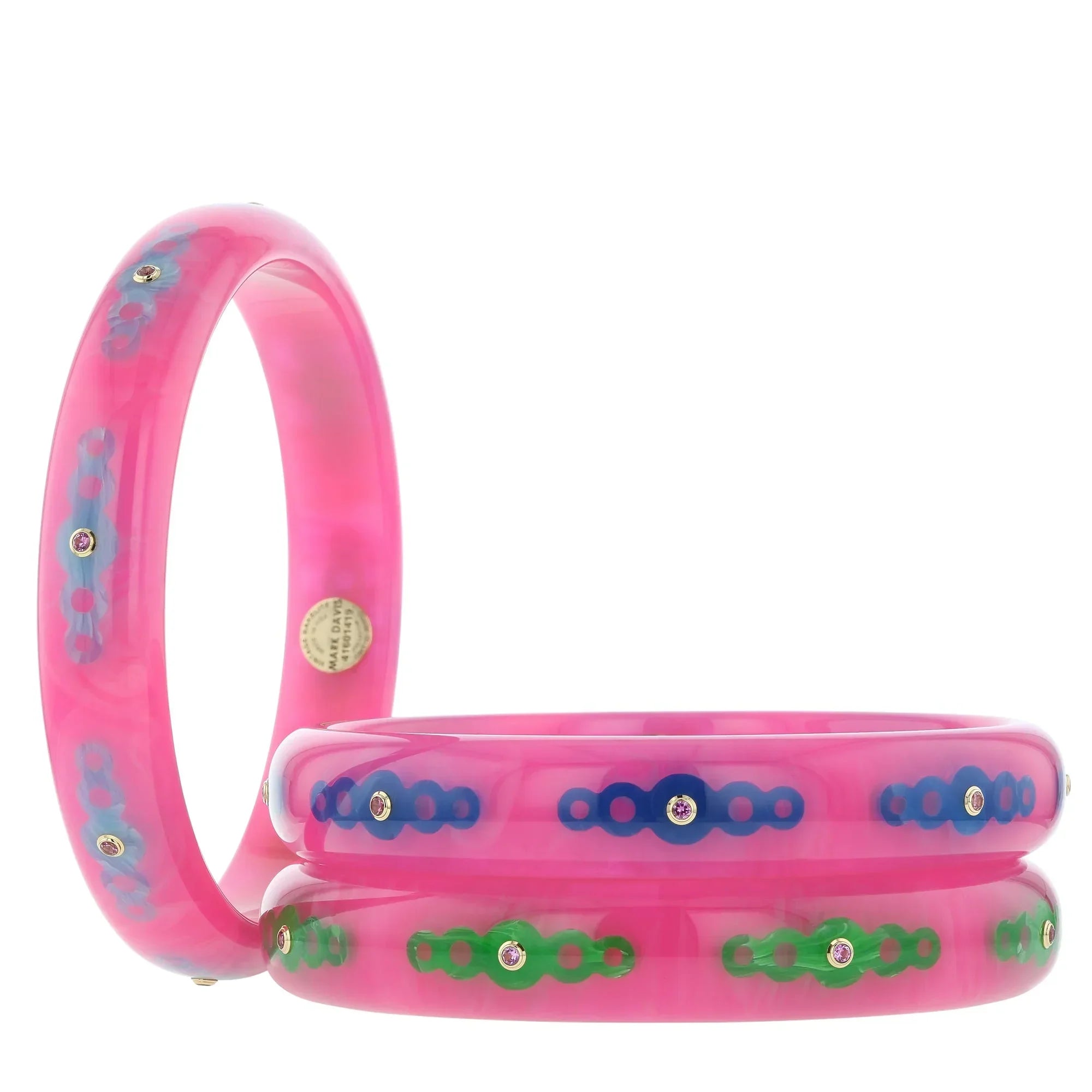 Norma Bangle | Vibrant pink bakelite With Inlay And Stones.