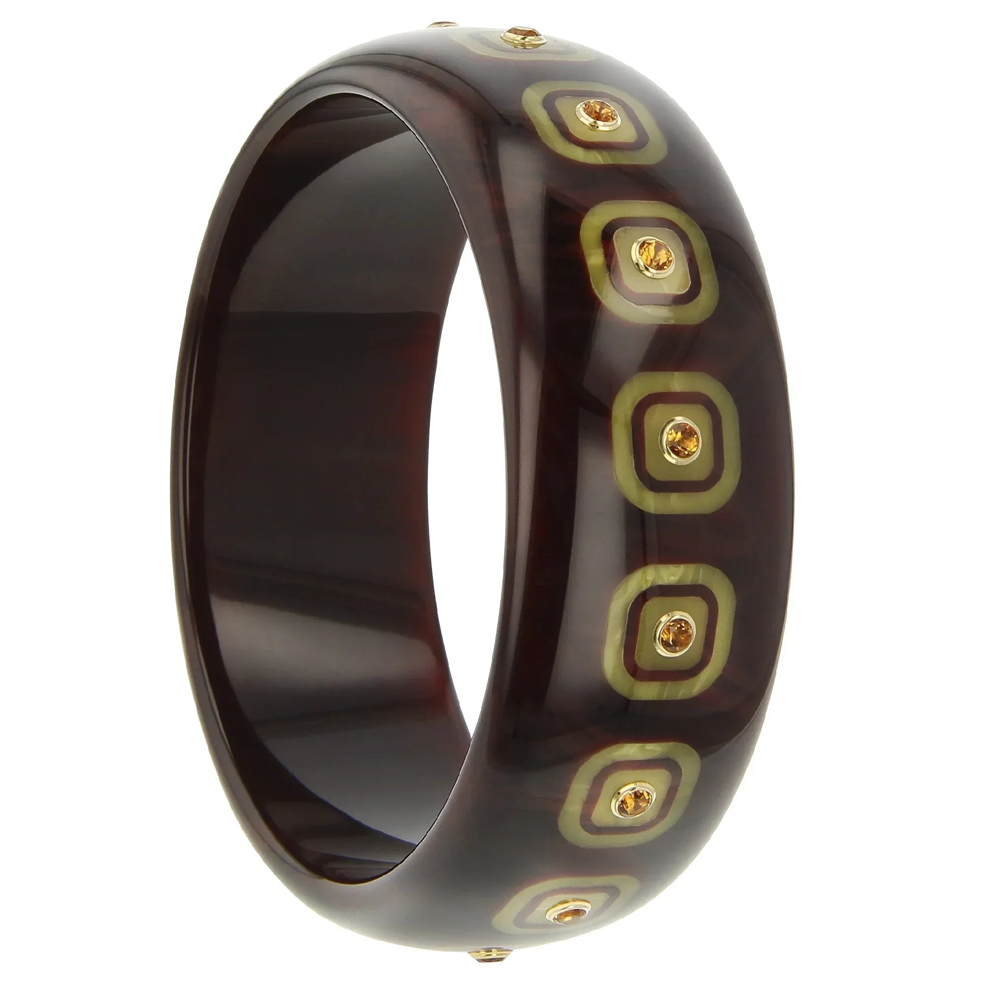 Olivia Bangle | Chocolate brown bakelite bangle with inlay and stones.