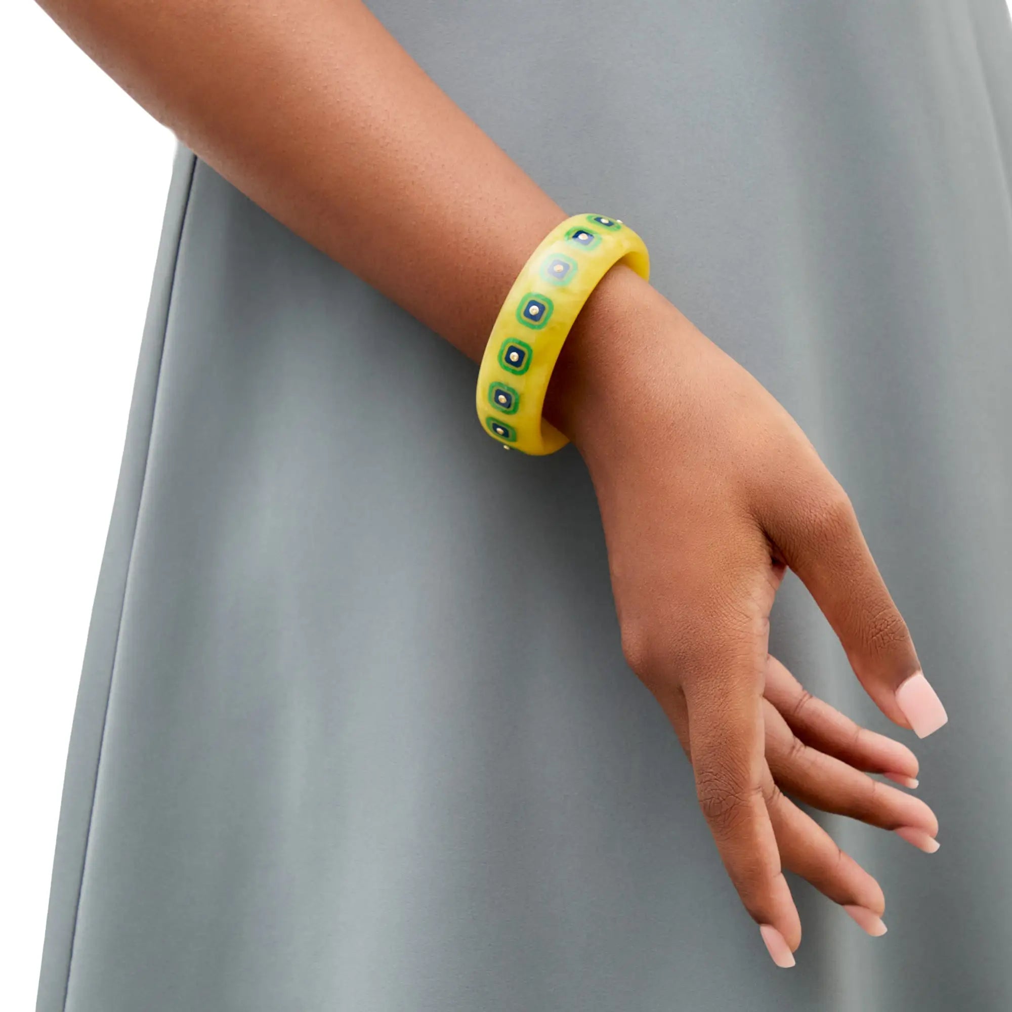 Olivia Bangle | Vibrant bakelite with inlay and stones.