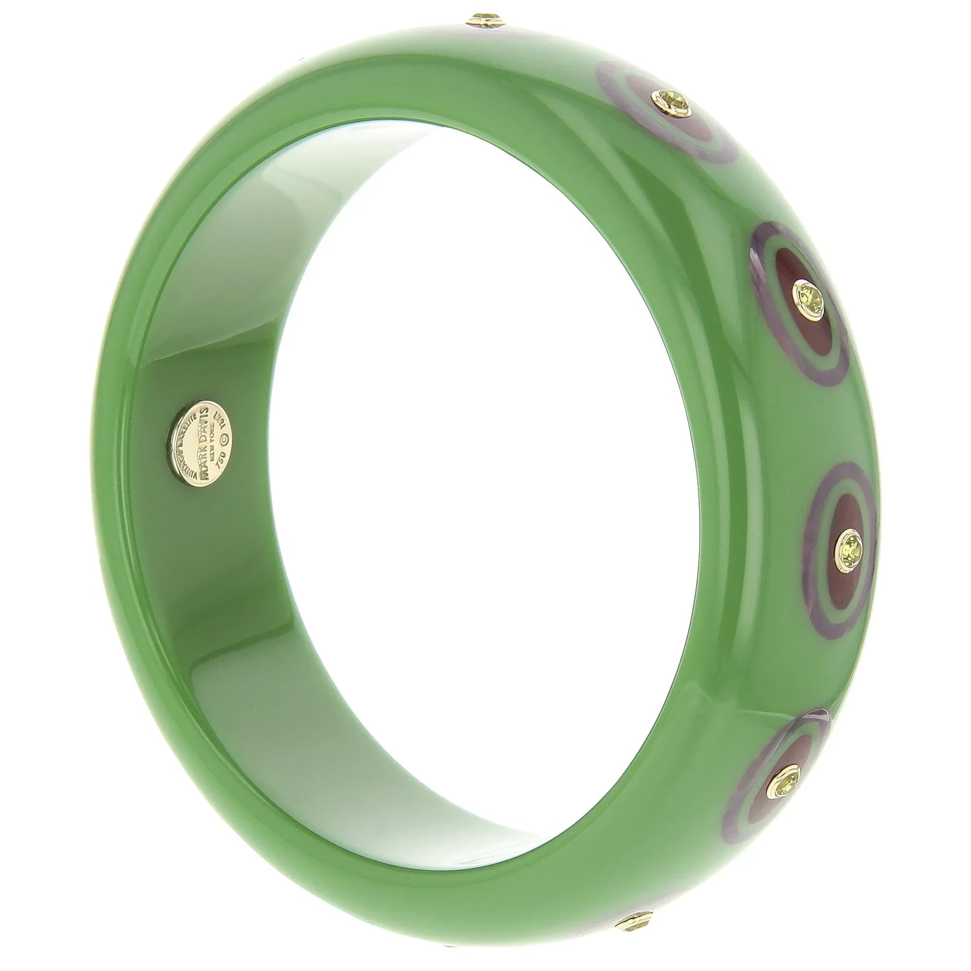 Omari Bangle | Jade green bakelite with inlay and stones.