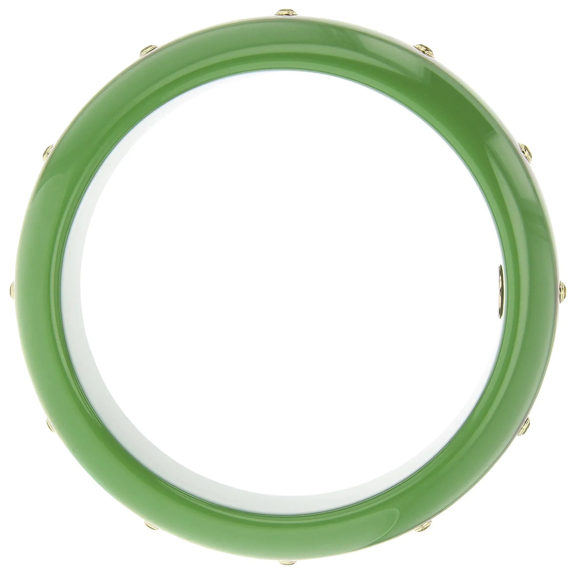 Omari Bangle | Jade green bakelite with inlay and stones.
