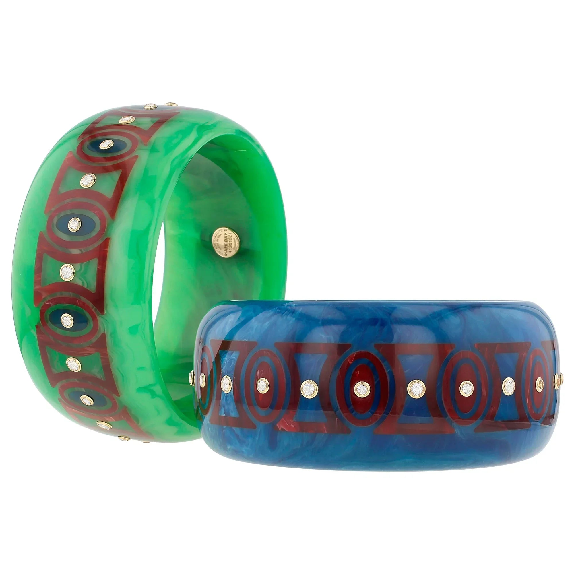 Ophelia Kara Bangle | Rich blue bakelite with inlay and stones.