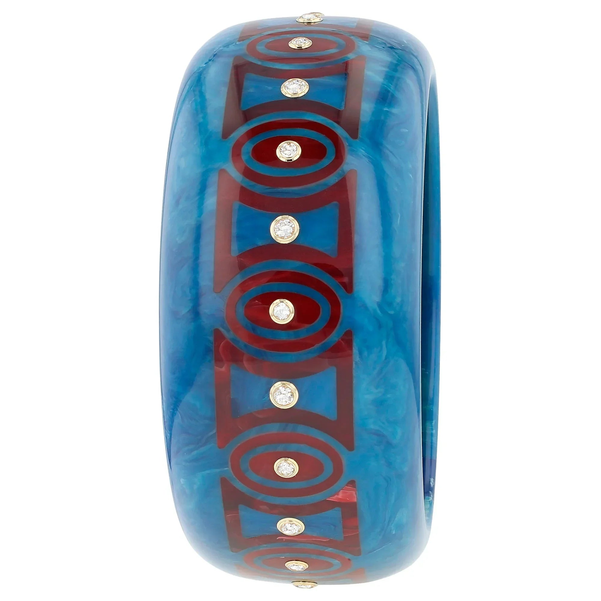 Ophelia Kara Bangle | Rich blue bakelite with inlay and stones.