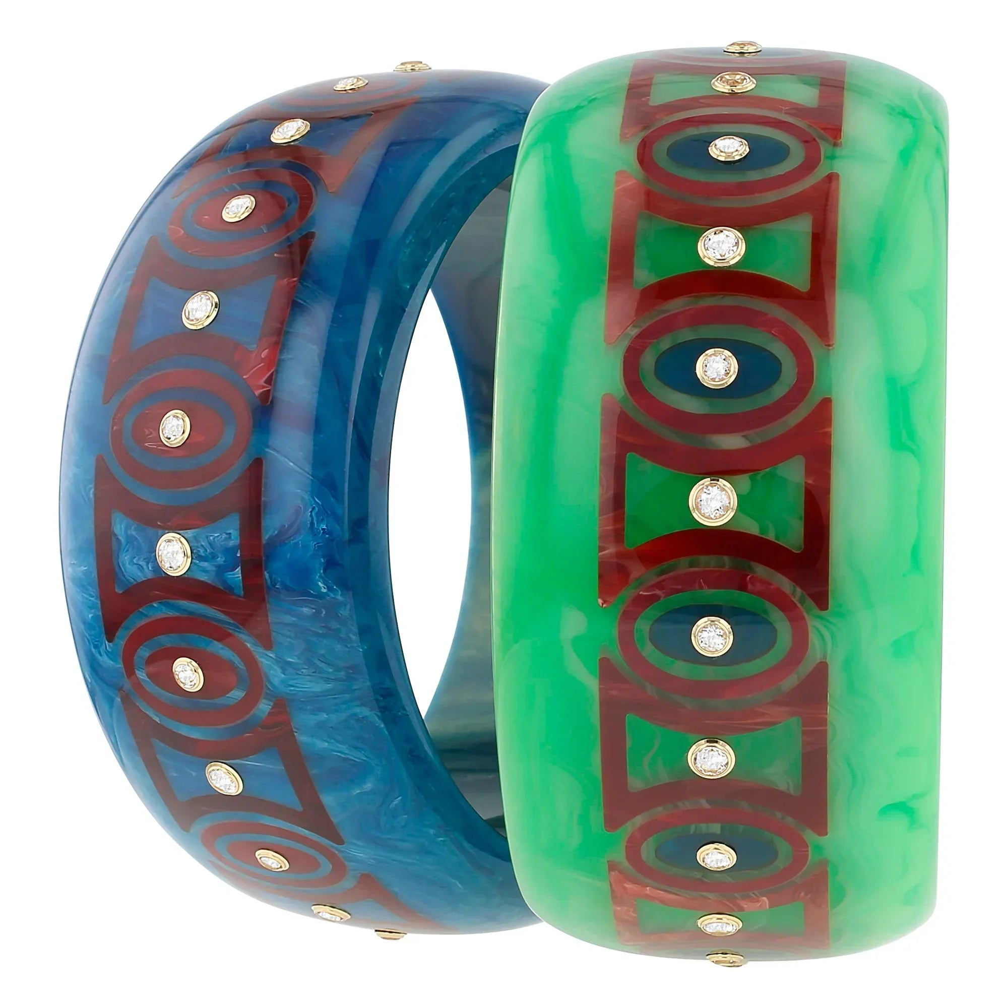 Ophelia Kara Bangle | Rich blue bakelite with inlay and stones.