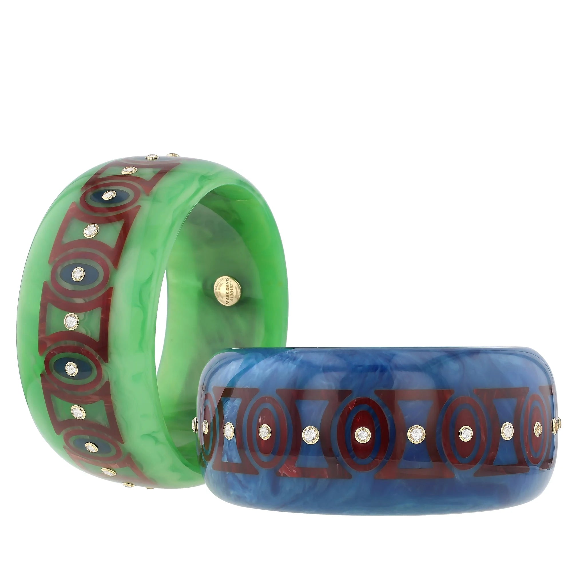 Ophelia Kara Bangle | Vibrant green bakelite with inlay and stones.