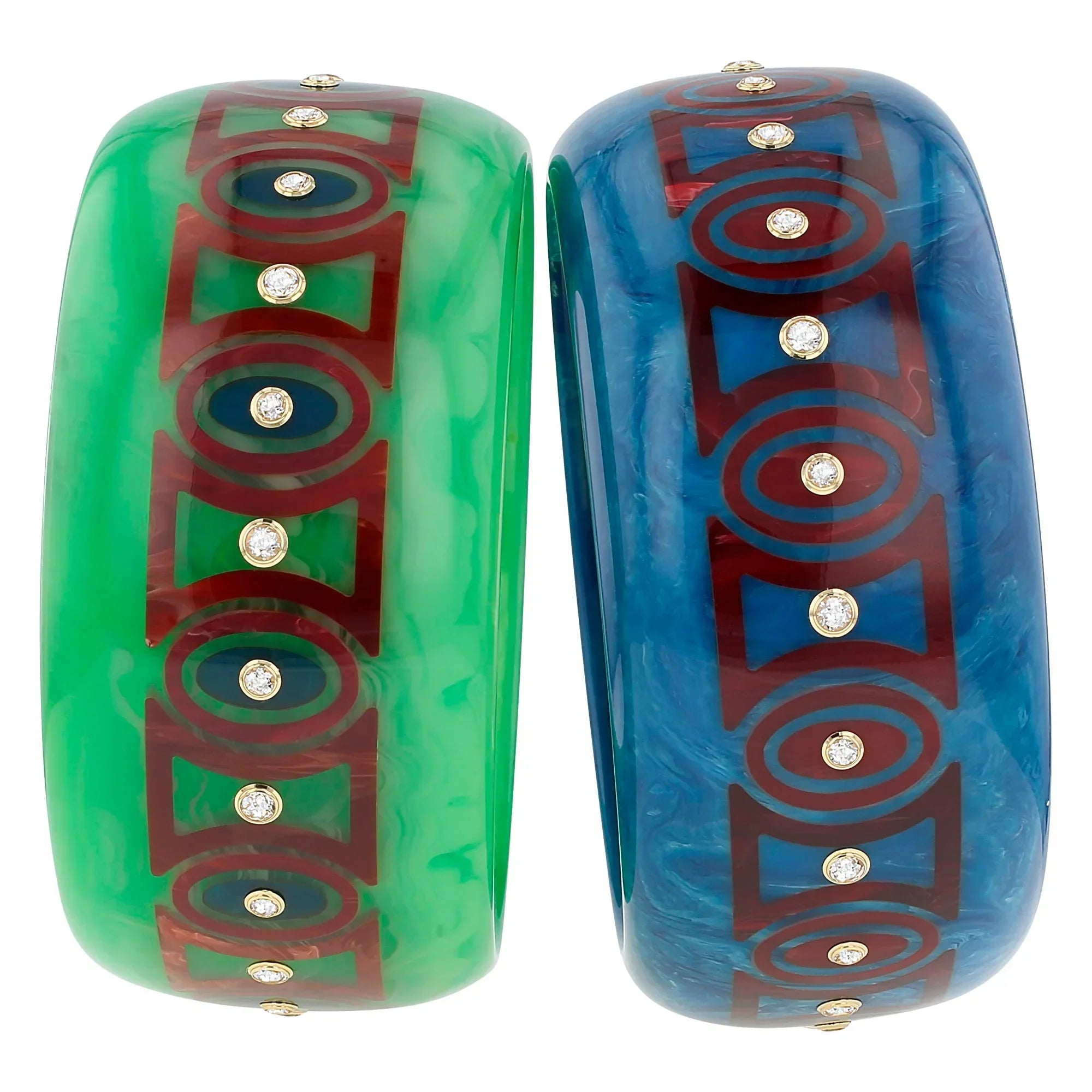 Ophelia Kara Bangle | Rich blue bakelite with inlay and stones.