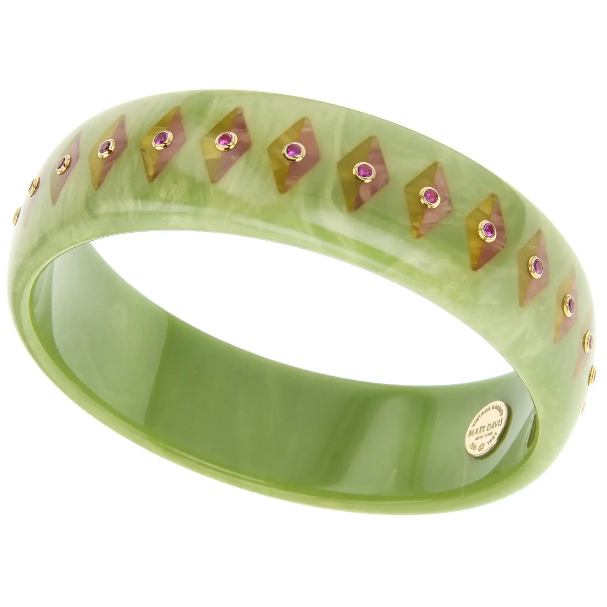 Penelope Bangle | Bakelite bangle with inlay and pink sapphire stones.