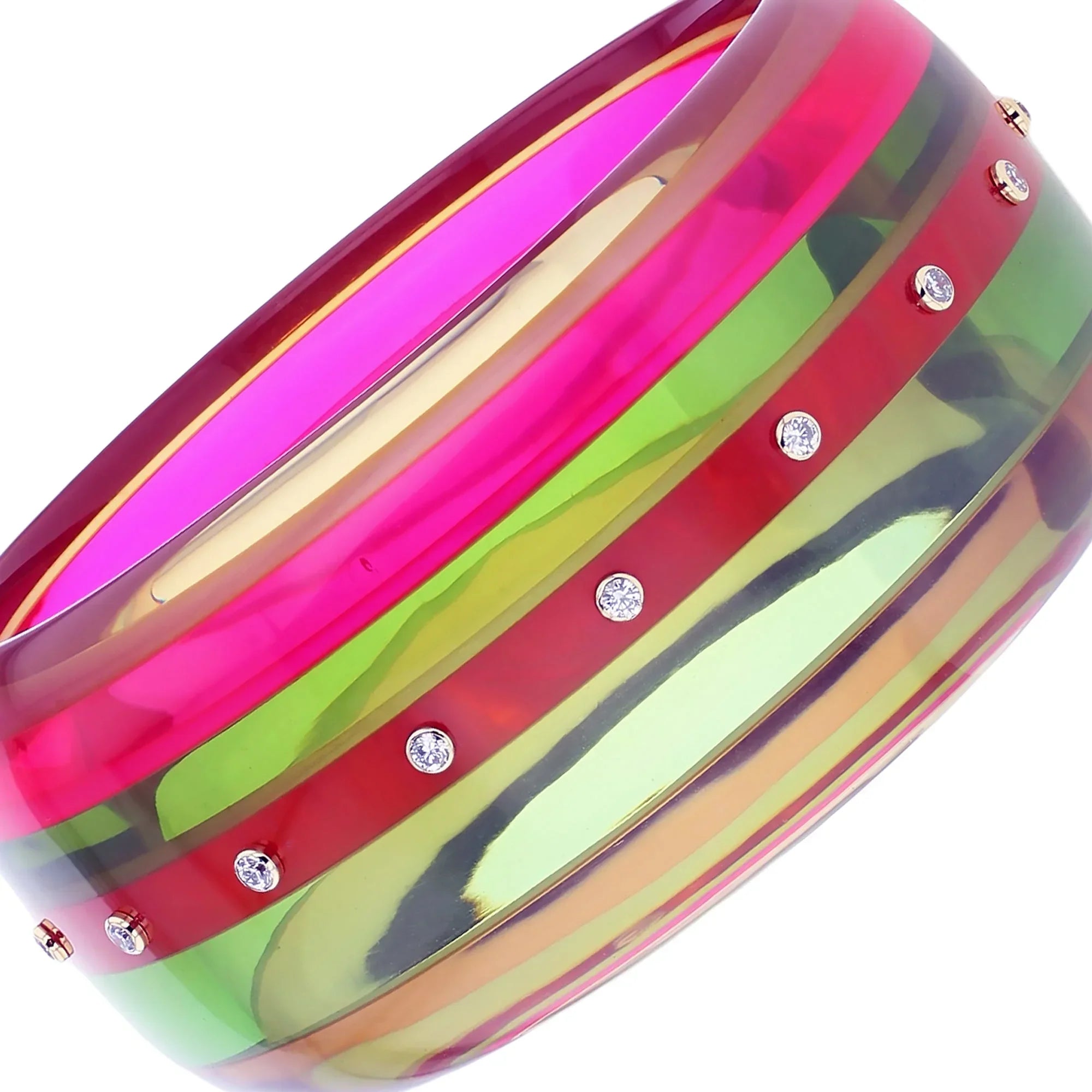 Phoebe Bangle | Bakelite with a spectrum of colors and stones.