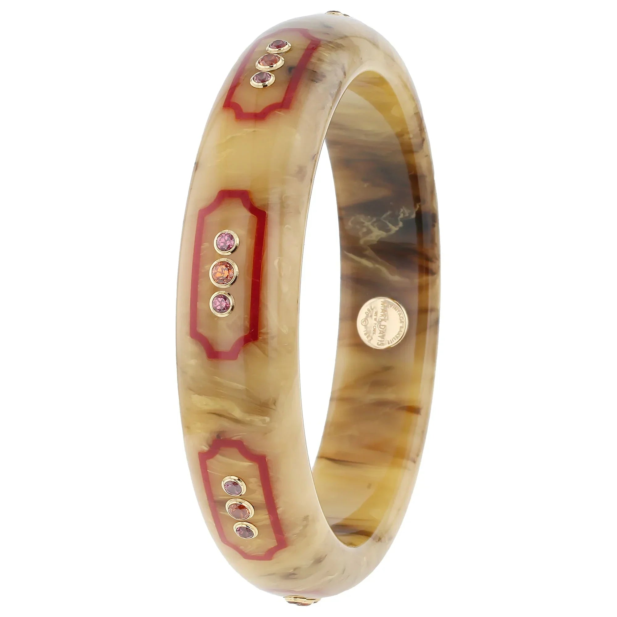 Rowan Bangle | Marbled beige bakelite with inlay and stones.