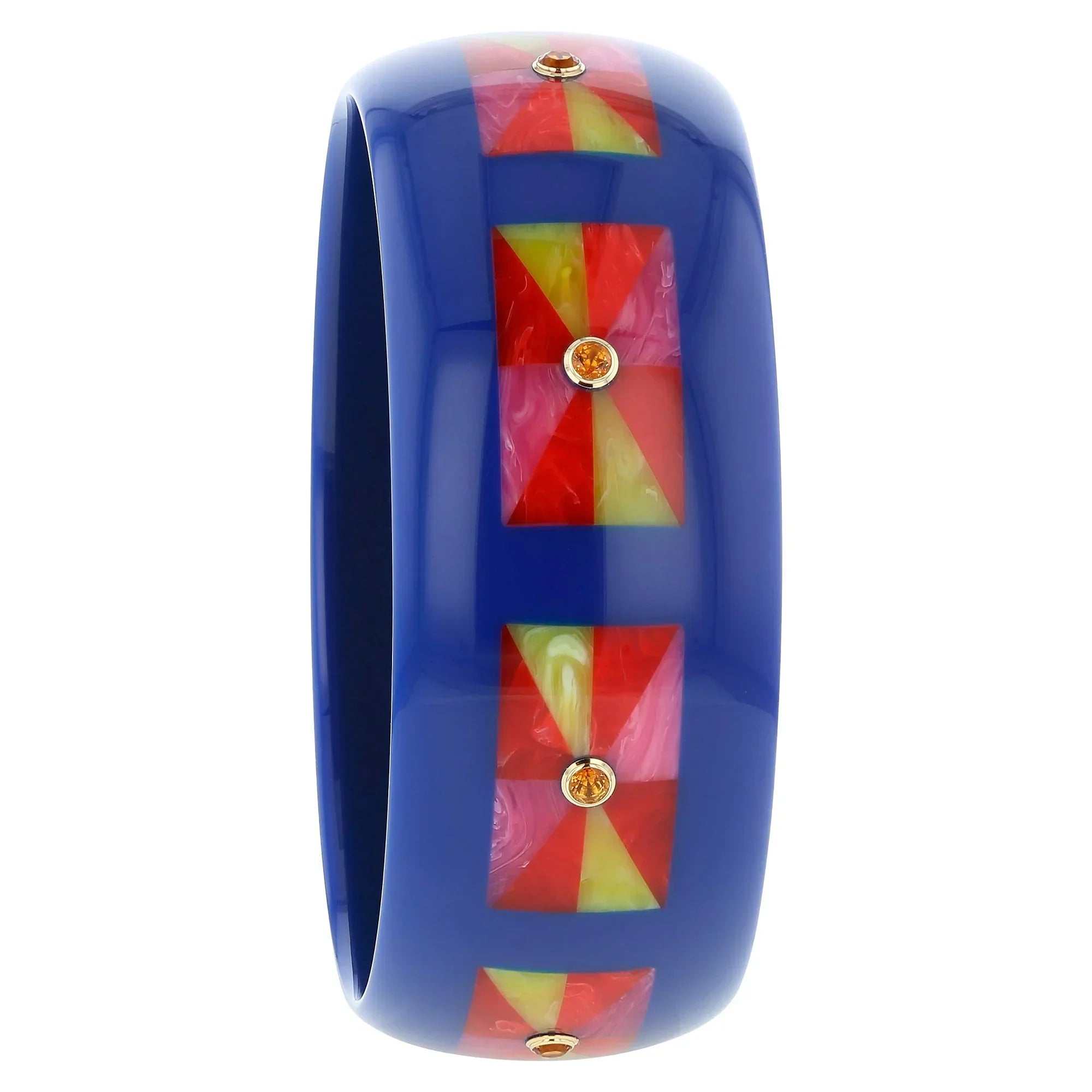 Sawyer Bangle | Royal blue bakelite bangle with inlay and stones.