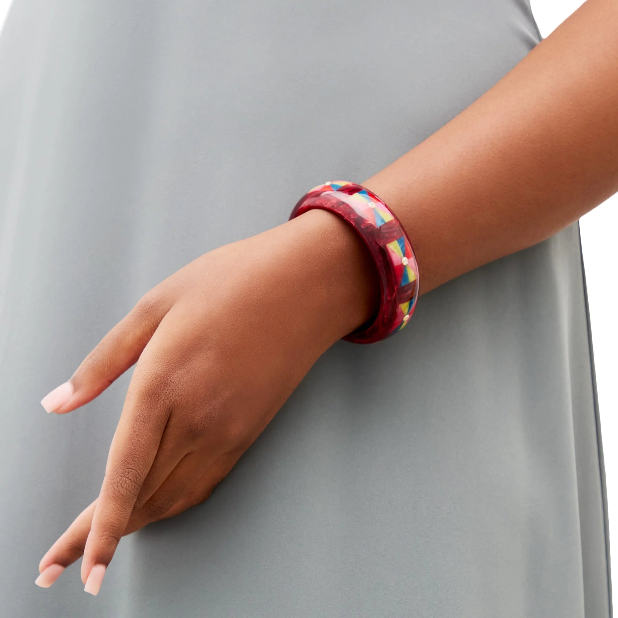 Sawyer Bangle | Burgundy bakelite bangle with inlay and stones.
