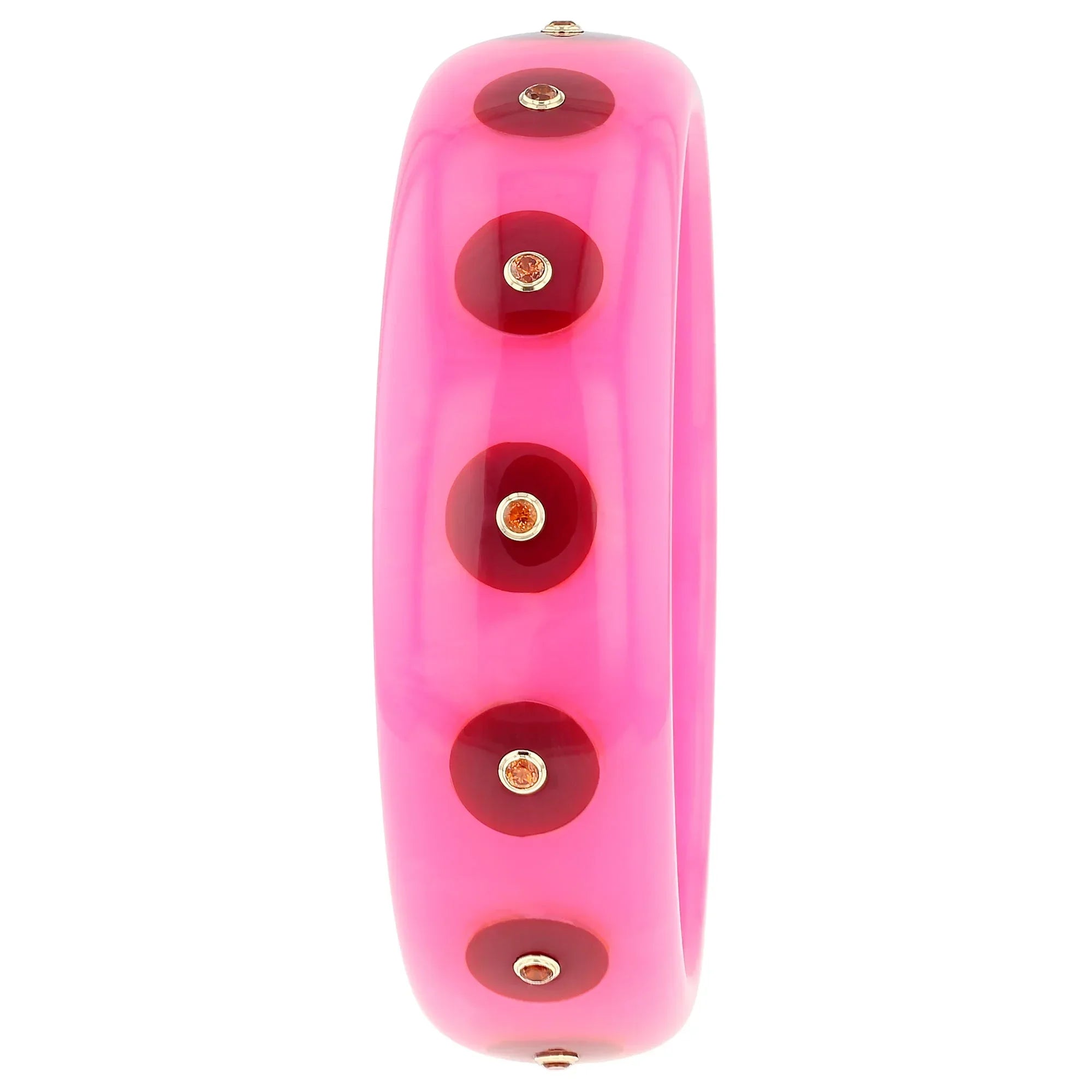 Sophia Bangle | Cerise pink bakelite with inlay and stones.